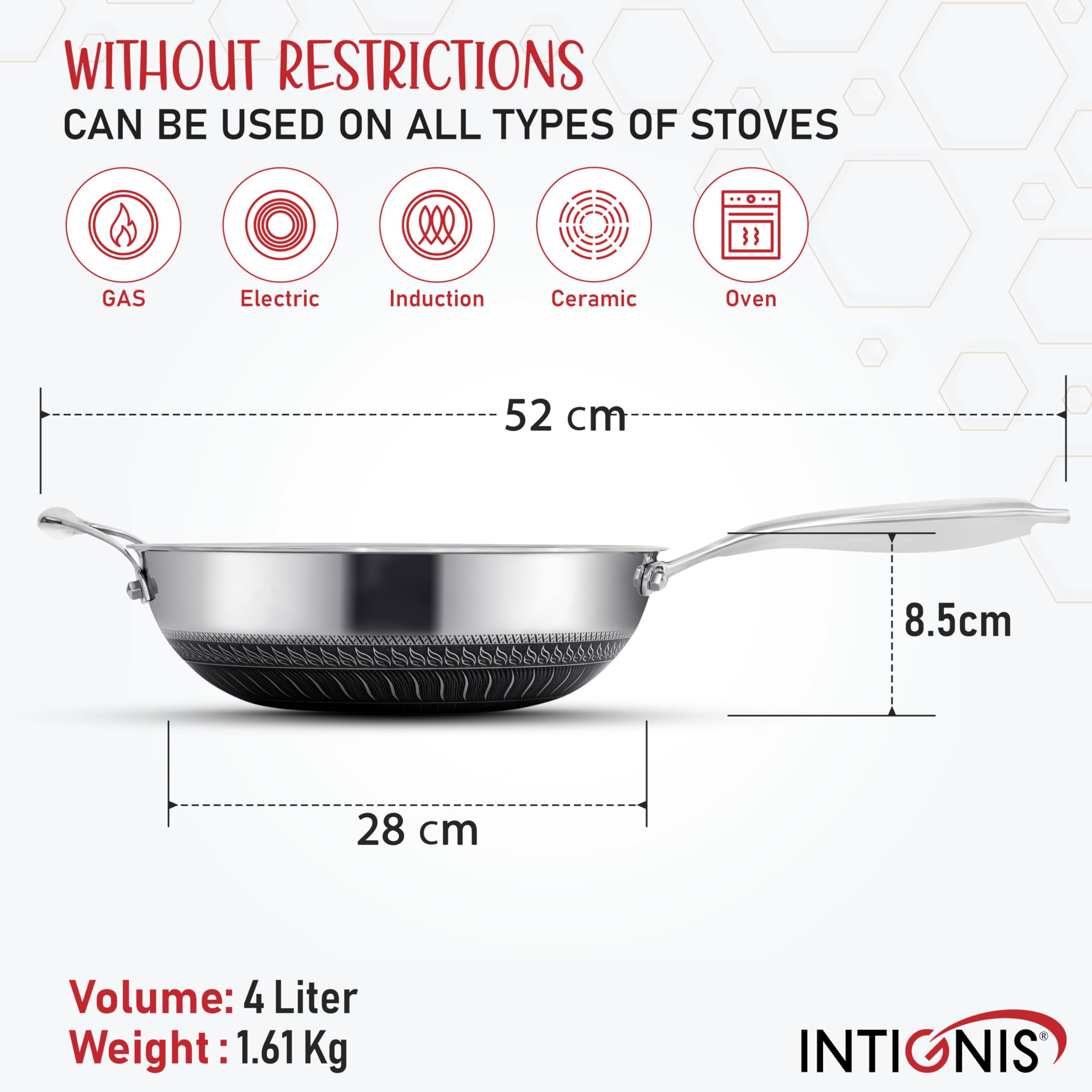 INTIGNIS® 28 cm stalowa patelnia do woka z pokrywką | 5L mocna patelnia nieprzywierająca | indukcja, odporna na piekarnik | zmywarkobezpieczna | odporna na zarysowania | duża patelnia z pokrywką do