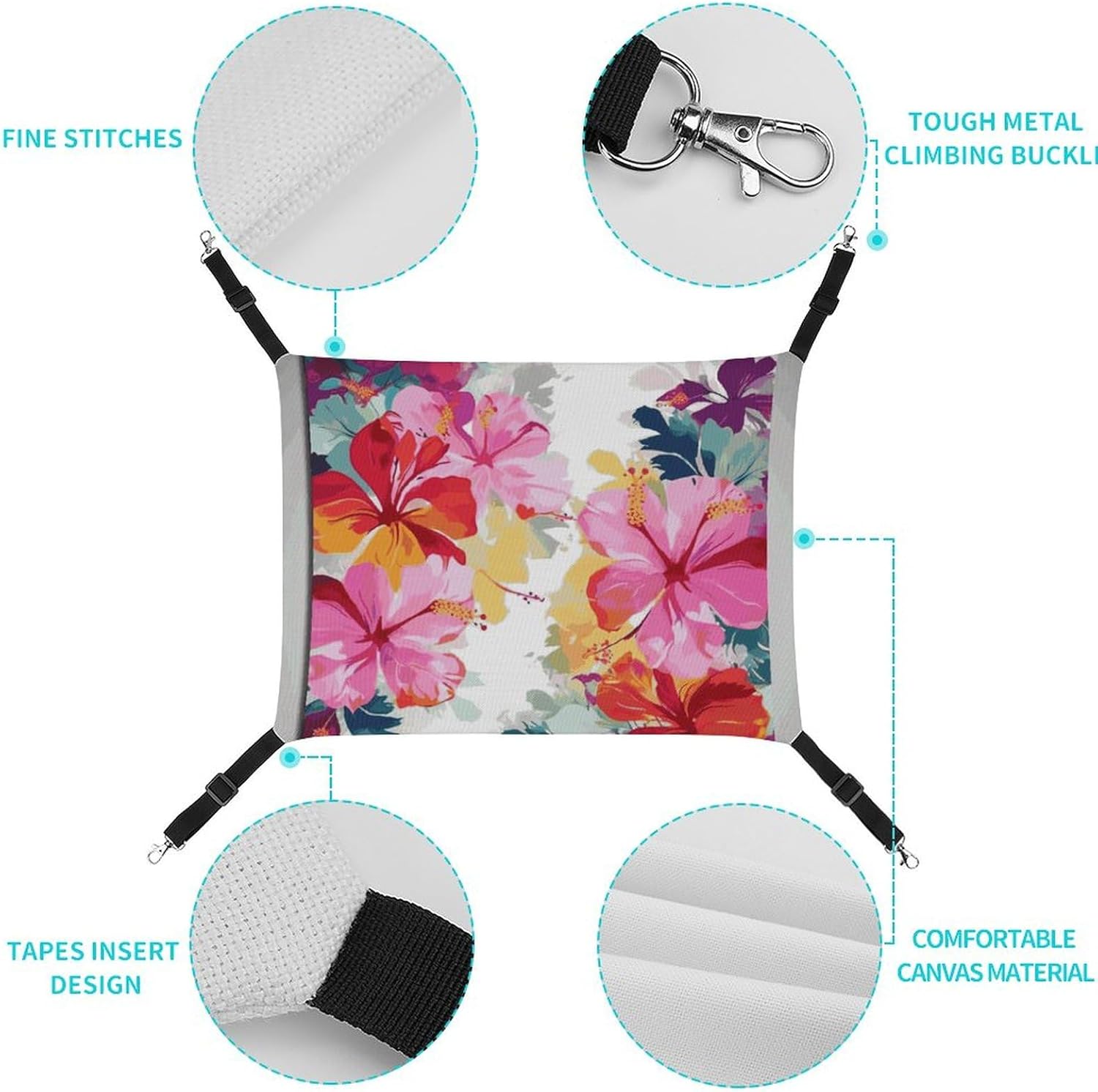 review Hanging Pet Hammock, Hawaiian Flower Print Printed Soft Breathable Pet Hammock with Adjustable Straps and Metal Hooks for Cats Small Dogs Rabbits Sugar Gliders