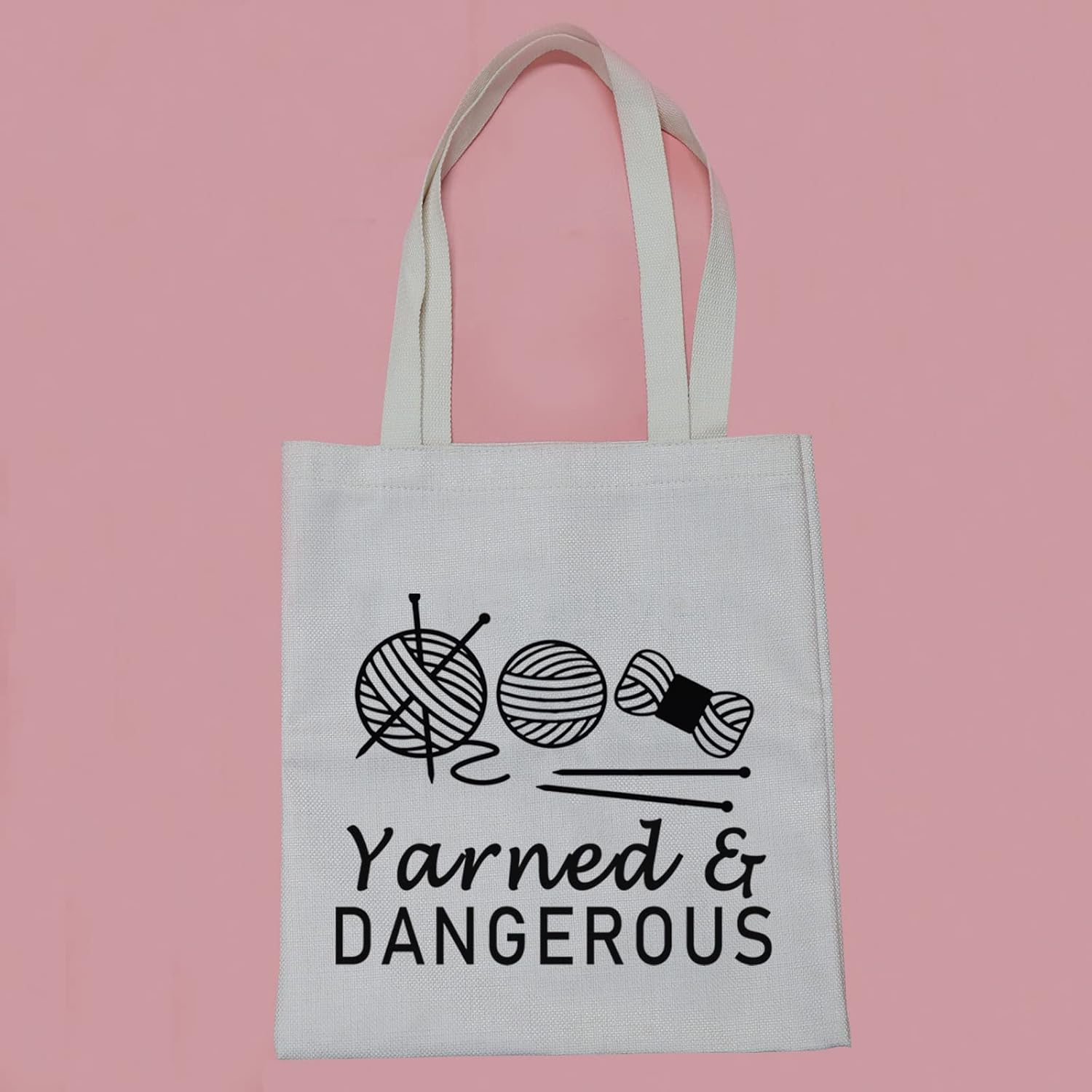 PWHAOO Knitting Project Bag Knitting Gift Yarned and Dangerous Yarn Tote Bag Knitting Bag Mothers Day Gift