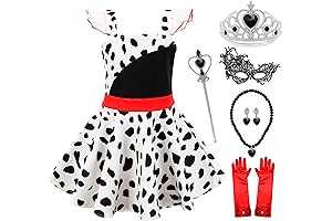 Adorable Kids Cruella Costume Dress Set for Halloween Dress-Up Parties