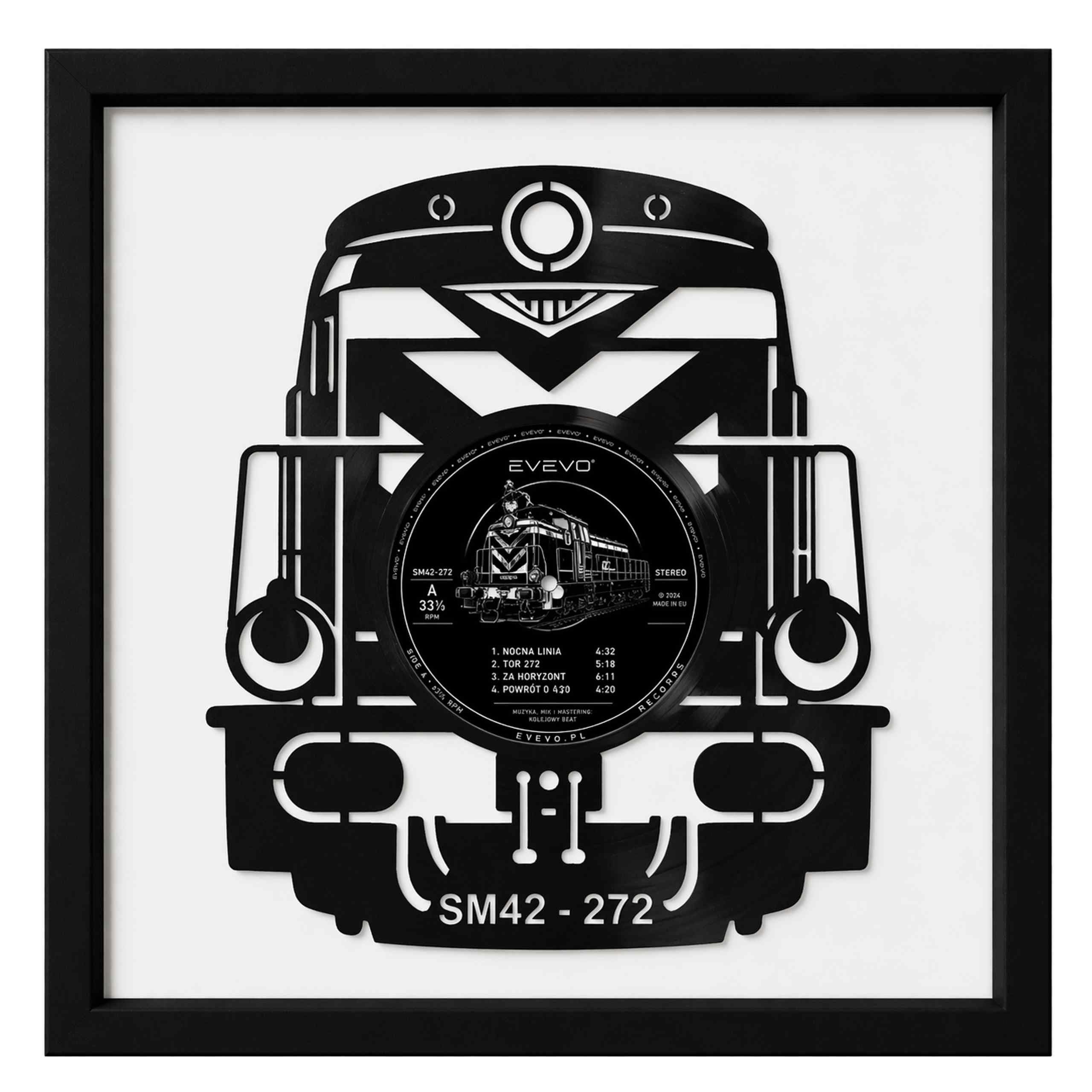 EVEVO Decorazione da parete in vinile con cornice, 32 x 32 cm, treno, decorazione da parete in vinile, motivo: loco a vapore, regalo per appassionati e collezionisti di ferrovie