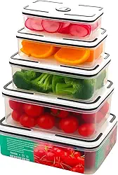 Kit 5 Potes Herméticos Retangulares com Tampa Transparente – 490ml, 820ml, 1300ml, 2000ml e 2900ml, Armazenamento Seguro para Freezer e Micro-ondas, Ideais para Cozinha e Despensa