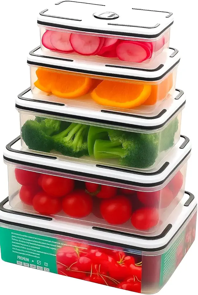 Kit 5 Potes Herméticos Retangulares com Tampa Transparente – 490ml, 820ml, 1300ml, 2000ml e 2900ml, Armazenamento Seguro para Freezer e Micro-ondas, Ideais para Cozinha e Despensa
