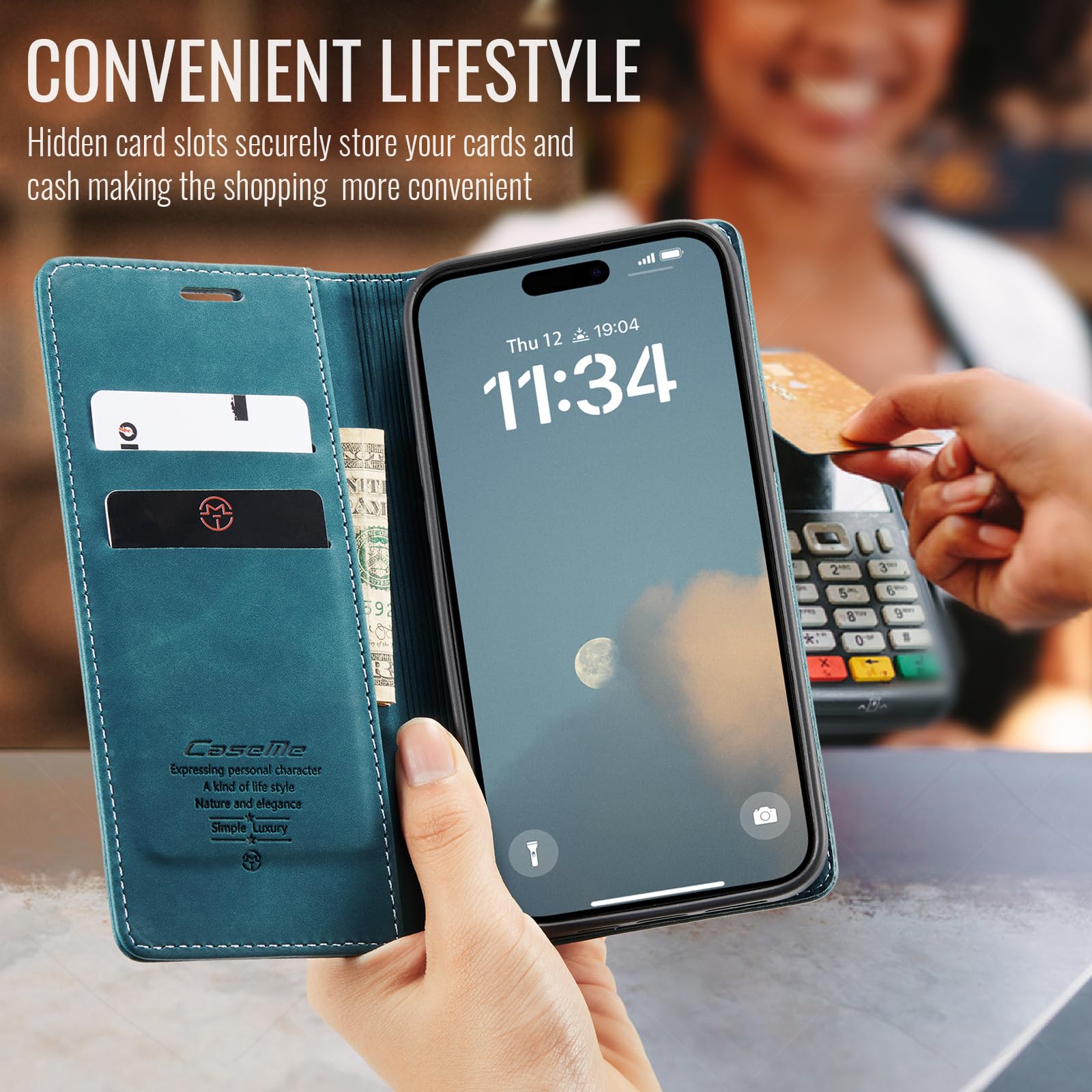 Custodia Portafoglio Magnetica Per IPhone 16 Pro: Pelle PU Con Slot Carte, Supporto E Laccetto - Blu