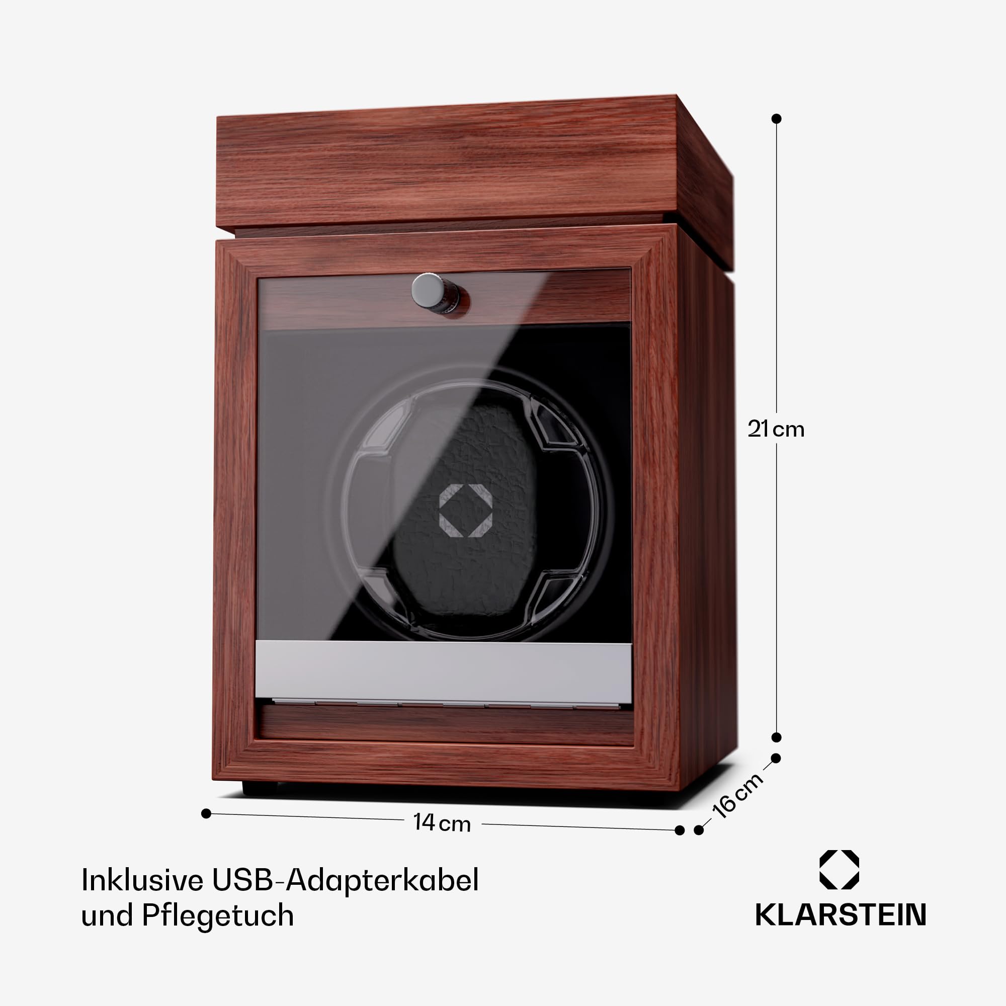 Klarstein Uhrenbeweger für Automatikuhren, Automatik-Uhrenbeweger für 1 Uhr mit Acryl-Tür, Automatischer Blaue LEDs, Watch Winder mit 4 TPD Einstellungen