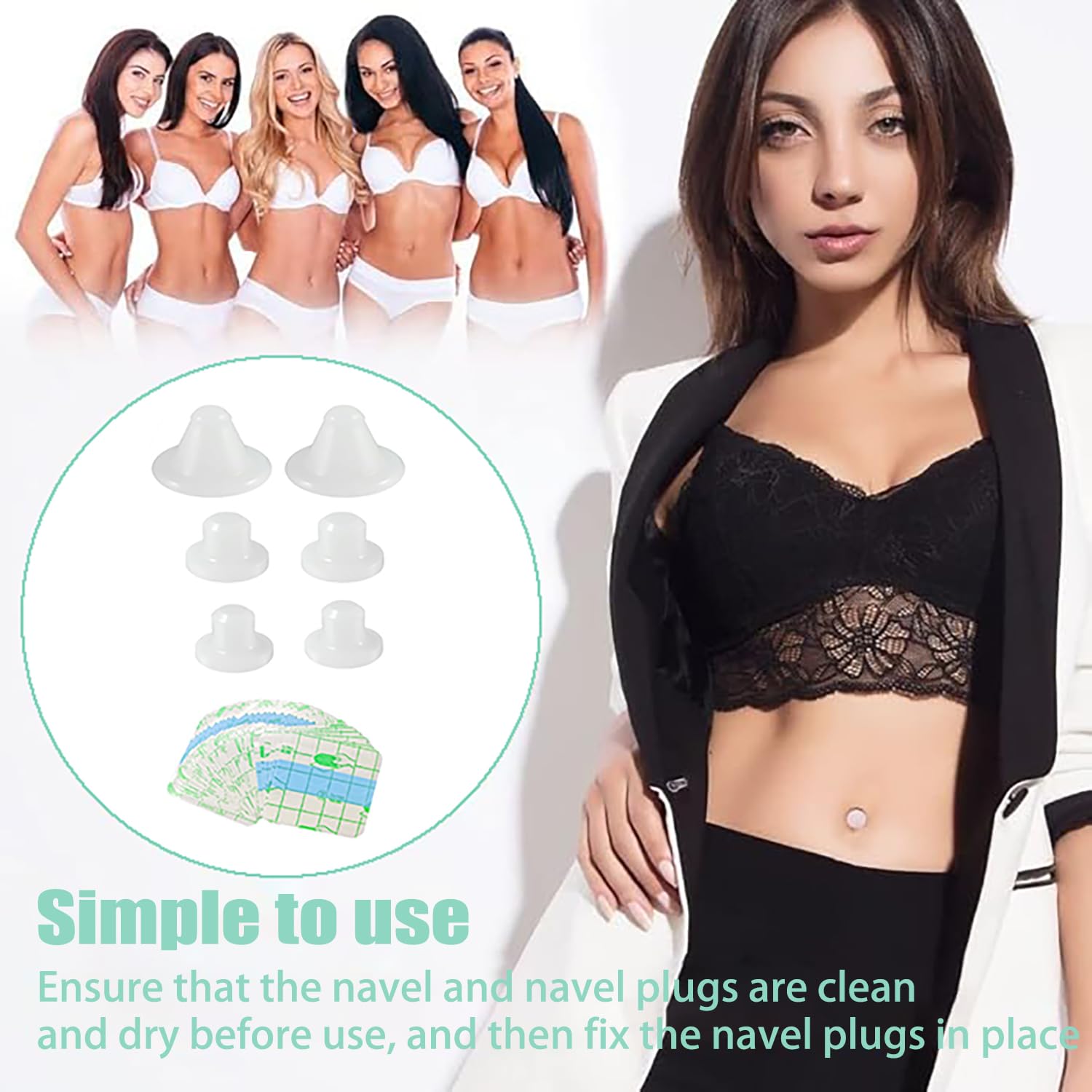 6 Piezas Tapones Para Ombligo De Silicona Suave, 6 Unidades + Cinta Adhesiva Para Adultos, Para Recuperación Postoperatoria, Tratamiento De Hernias Umbilicales Y Liposucción