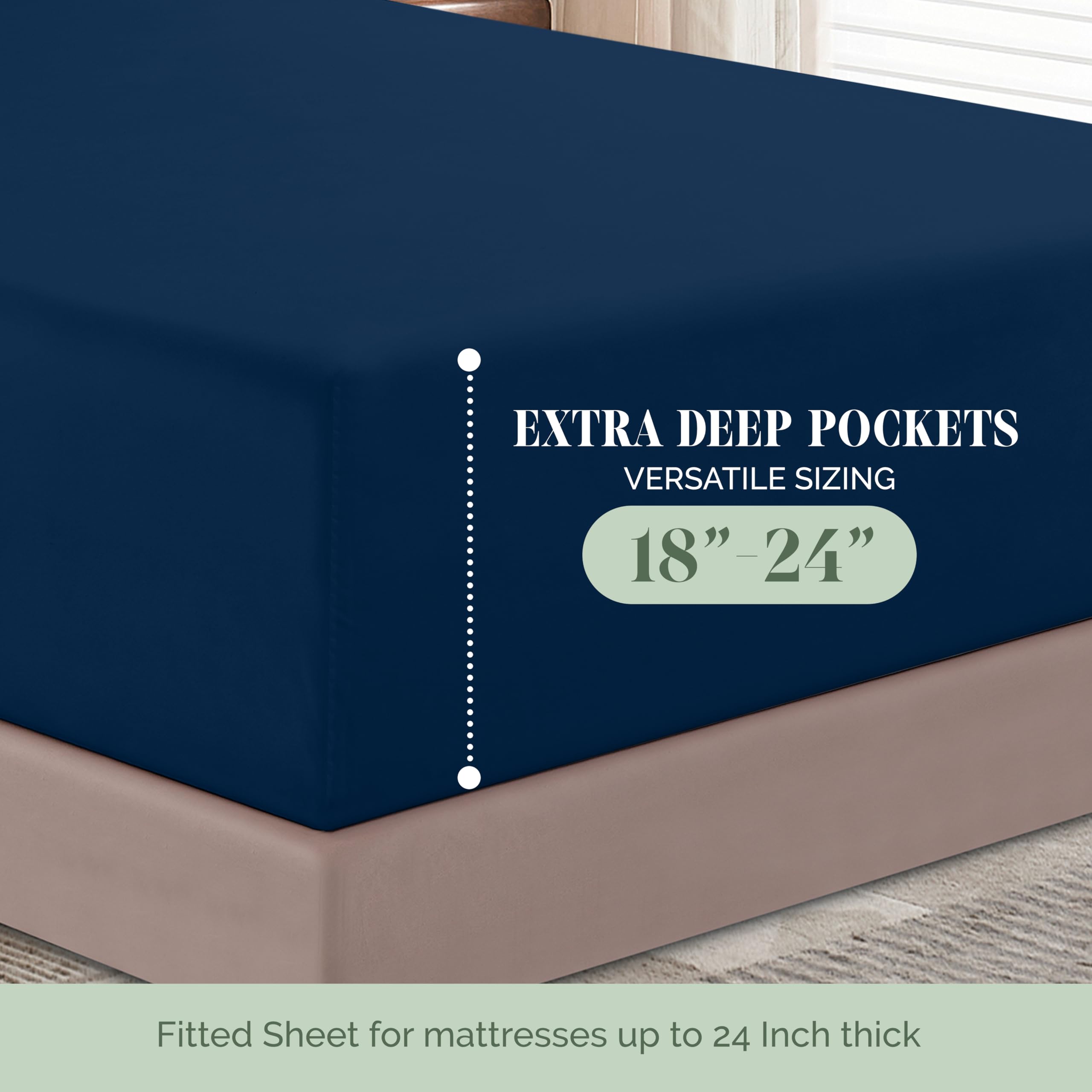 Elegant Comfort 1500 Thread Count Microfiber Sheet Set - 4-Piece Hotel Quality, Deep Pocket 18-24", Ultra Soft, California King Navy Blue