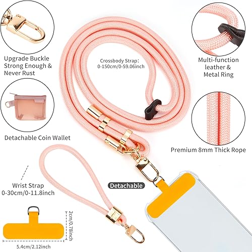 Vista 33 de Cordón para teléfono y correas para la muñeca, cordón ajustable para teléfono celular con cartera desmontable, cordón para iPhone de 0.315 pulgadas