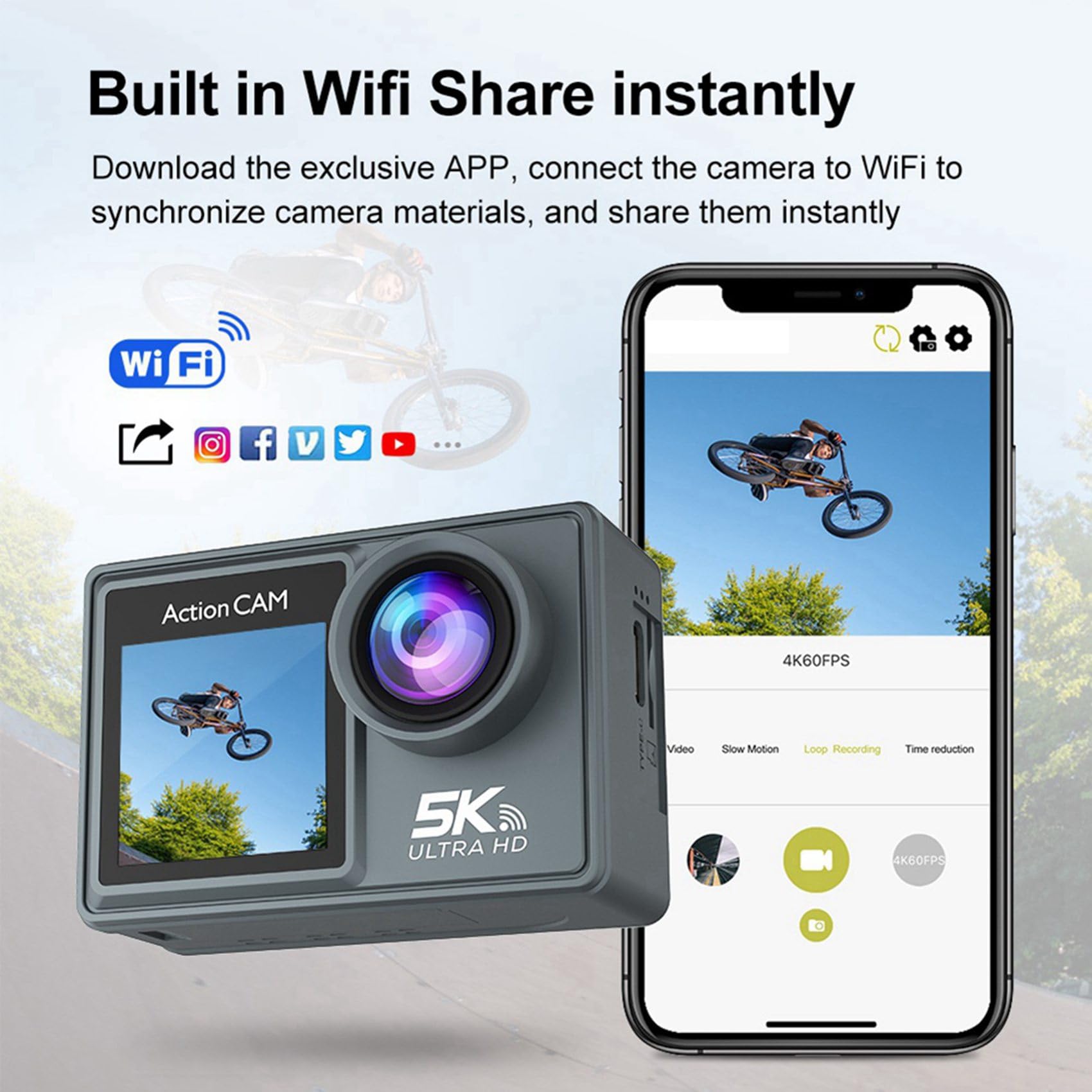 Action Camera 5K 30FPS Dual Pack per diversi sport all'aria aperta