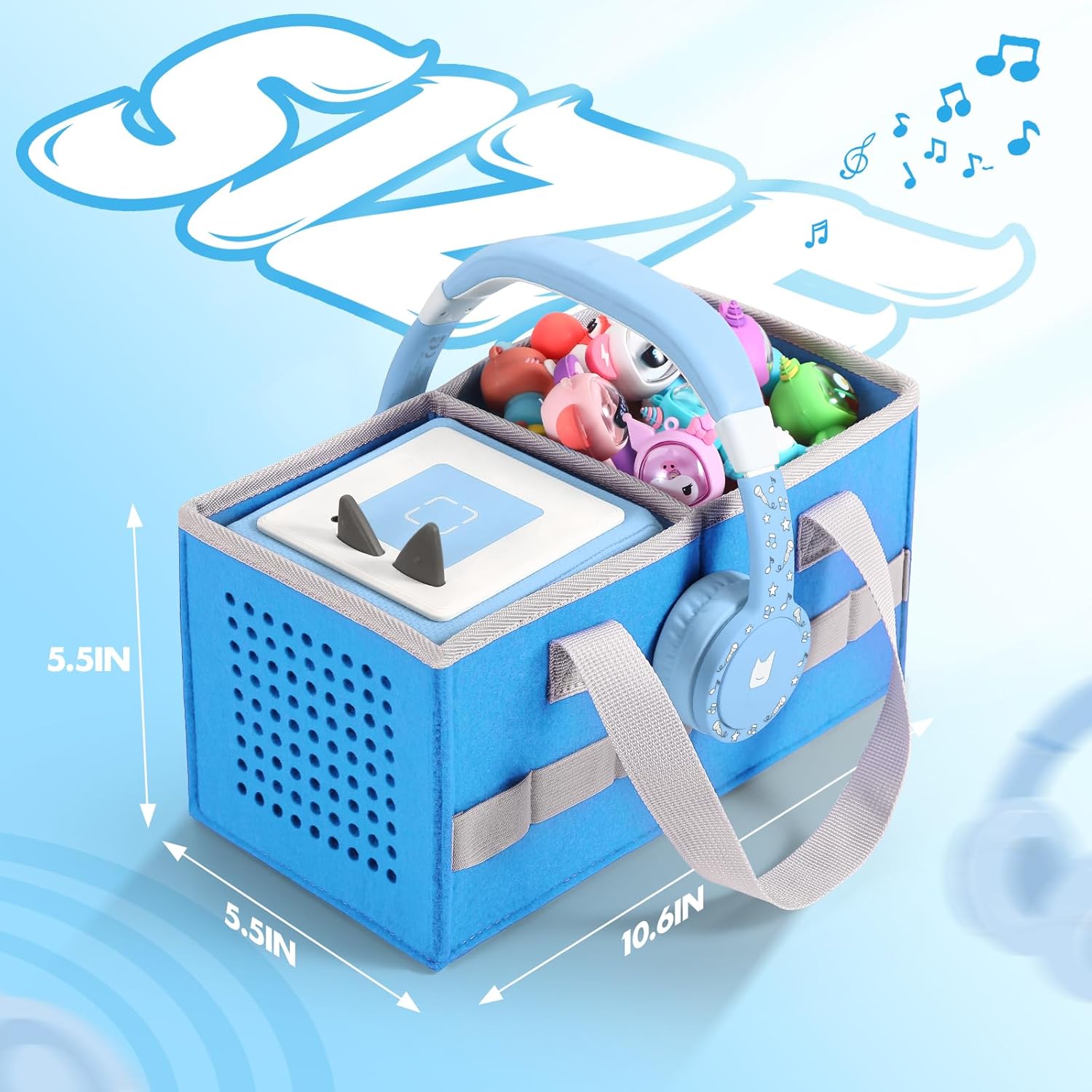 Carrying case for Toniebox Audio Player and Figurines Starter Set,Felt Organizer Bag,Travel for toniebox 2 Earphone and charger accessories portable bag (Blue) - Image 3