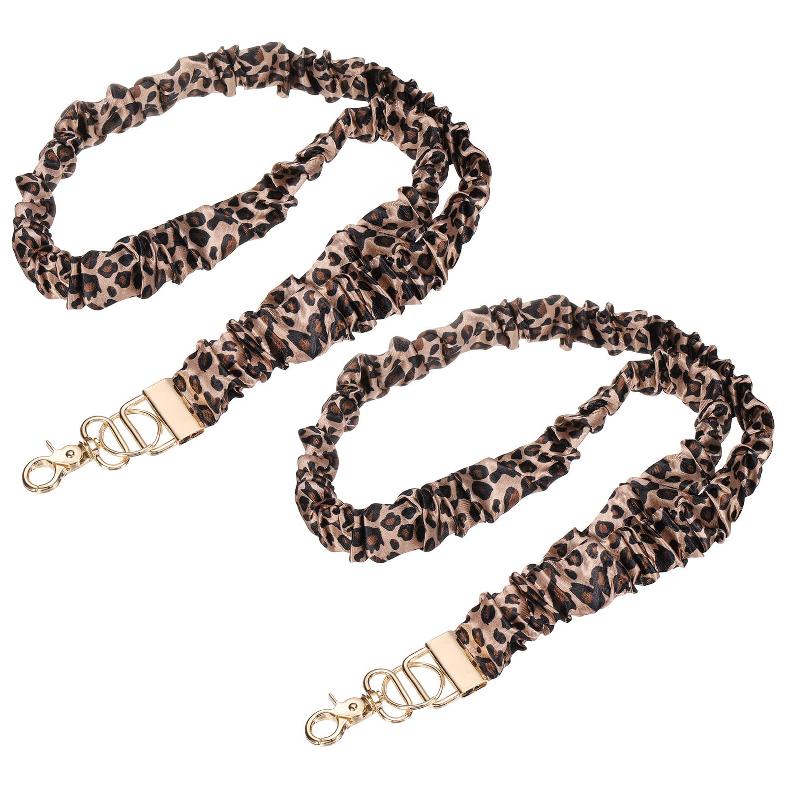 PATIKIL Scrunchie Lanyard Teacher, 2 Pack Stretchy Lanyards for Teachers Cute Lanyards ID Badge Holder with Clips for Women Keychain Card Holder, Brown Leopard Print Gold
