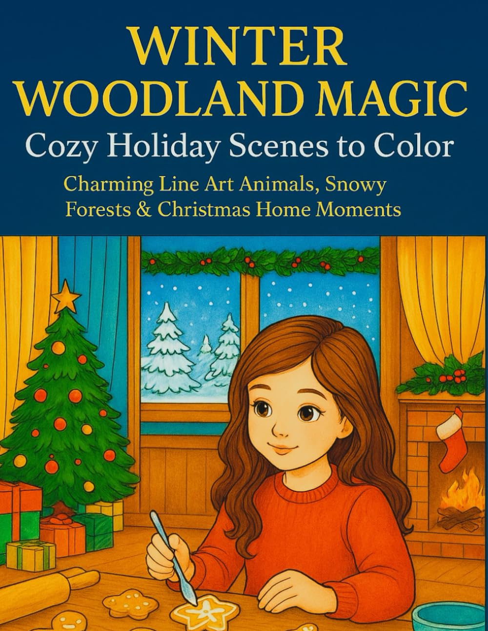Winter Woodland Magic: Cozy Holiday Scenes to Color: Charming Line Art Animals, Snowy Forests & Christmas Home Moments