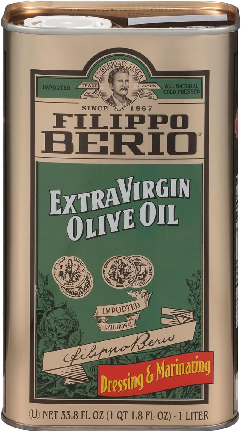 Filippo Berio Cold Pressed Extra Virgin Olive Oil, 1 Liter Tin (33.8 Ounce) Contains Polyphenols