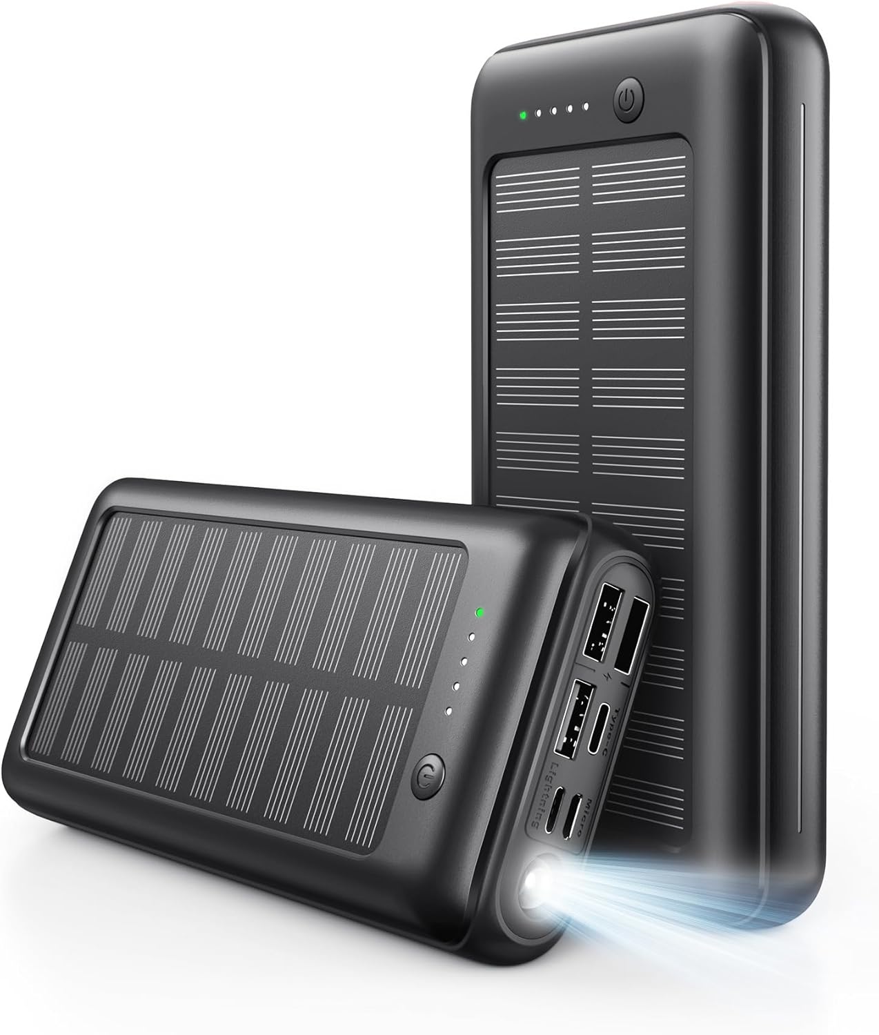 Two JIGA Power Banks, one with flashlight on