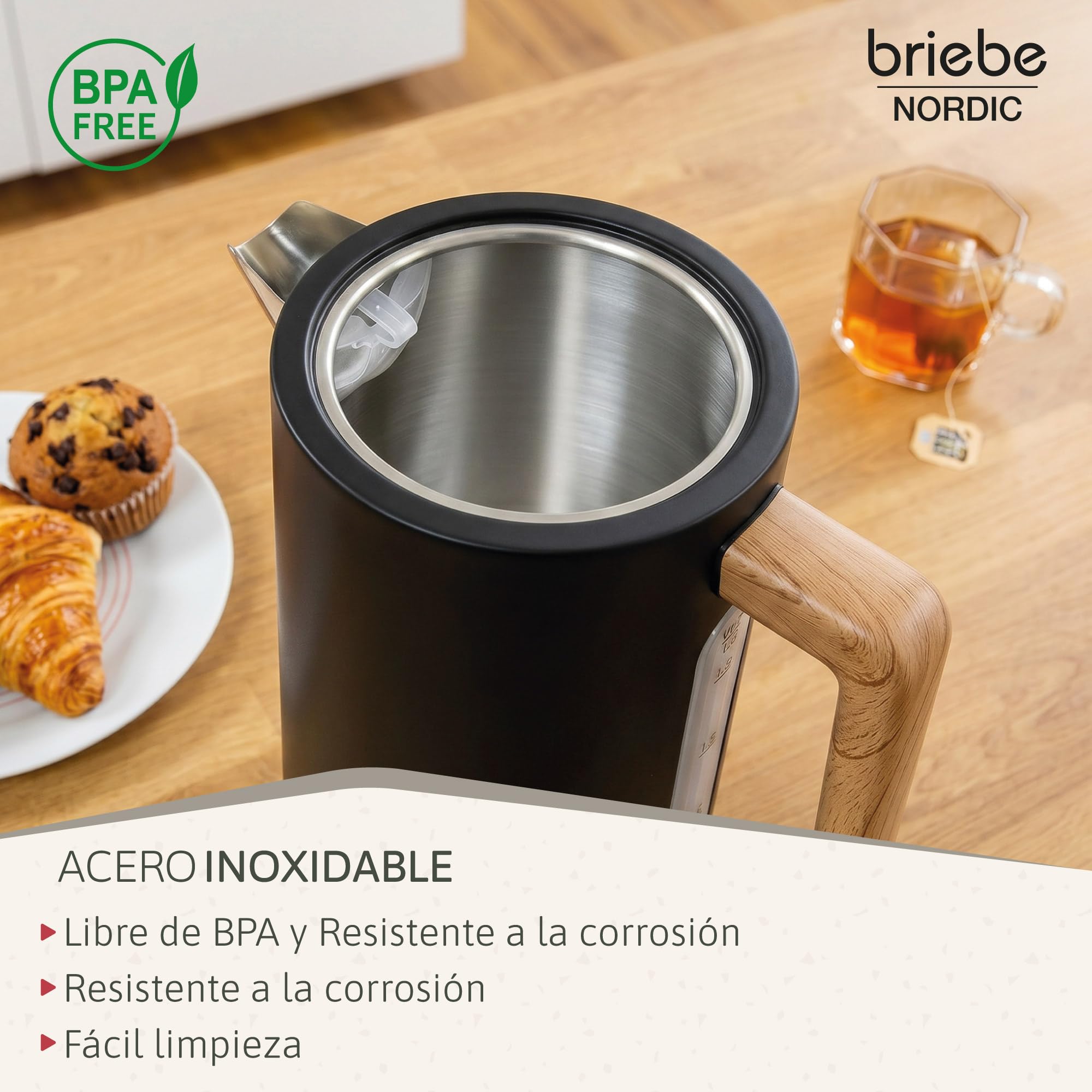 briebe Nordic Set Cafetera Espresso 20 Bares Cápsulas y Café Molido + Hervidor Agua Eléctrico 1,7L Inalámbrico 2200W + Tostadora Ranura Ancha 2 Rebanadas, Pack Desayuno Diseño Nórdico (Negro)