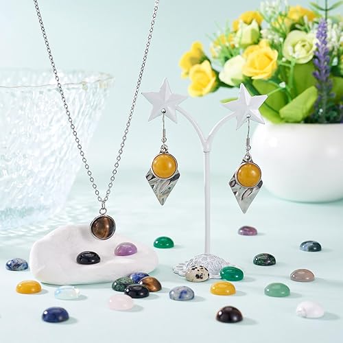 Miniatura 3 de Fashewelry 30 piezas de cabujones de piedras preciosas naturales mixtas de 0.472 in de piedra de cristal redonda plana, cuentas de piedra curativa