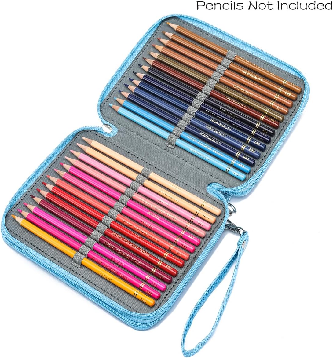 YOUNGCOL 72 Slots Colored Pencil Case - Deluxe Oxford Fabric Pencil Organizer Holder With Zipper Closure Pencil Box (Blue)