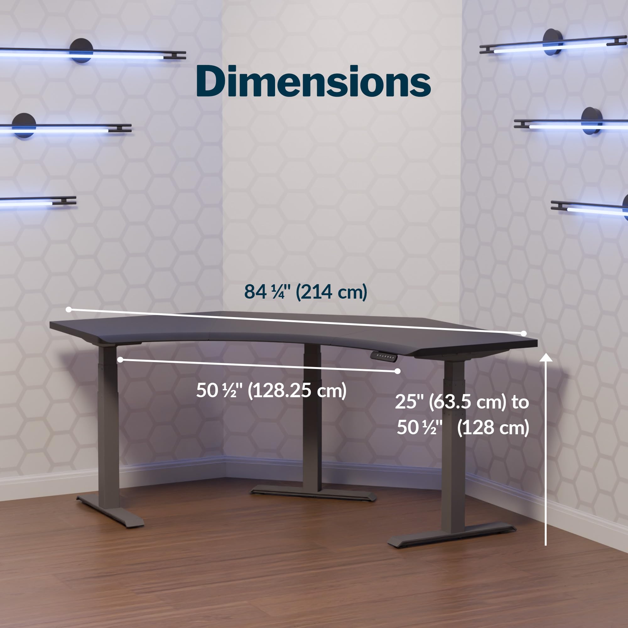 Vari Command Center Electric Standing Desk 120 Curved Sit-Stand Gaming Desk Corner Workstation for Triple Monitors Sloped Front — view 2