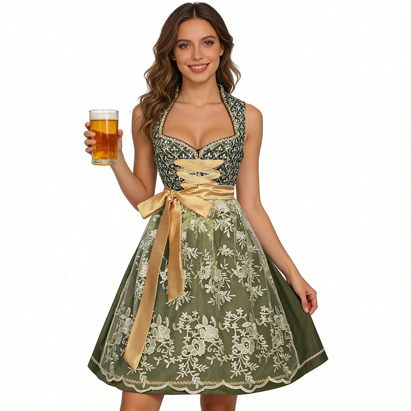 Dirndl Blau Damen Lang Dirndl Kleid Trachten Trachtenkleid Eckiger Ausschnitt Oktoberfest Damen Outfit Vintage Muster Trachtenrock Trachtenmode Dirndlkleid Elegant Festlich Kleider Für Party