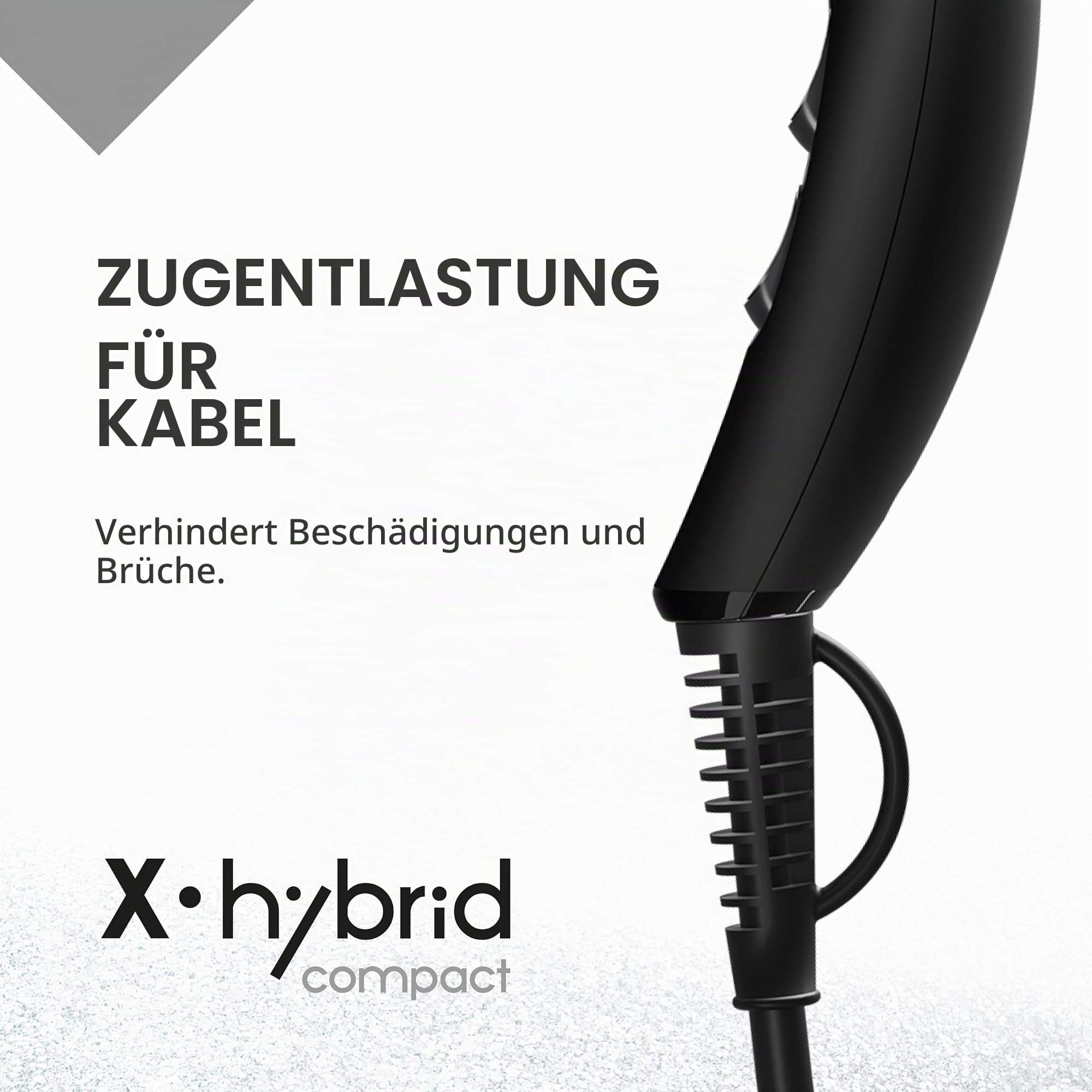 GAMMA+ Professioneller Haartrockner X-Hybrid Compact, Leichter & Kompakter Föhn mit Ionen-Technologie, Turmalinbeschichtetes Gitter, 1800–2100W (Schwarz)