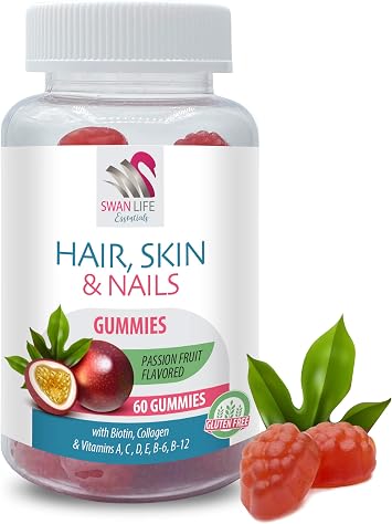 Beauty Boosting Gummies - HAIR, SKIN & NAILS GUMMIES - Delicious, Natural, Gluten-Free, Non-GMO, Vegan, Essential Vitamins, Collagen, Biotin gummies, Passion Fruit, Beauty Routine, 3 Bot, 180 Gummies
