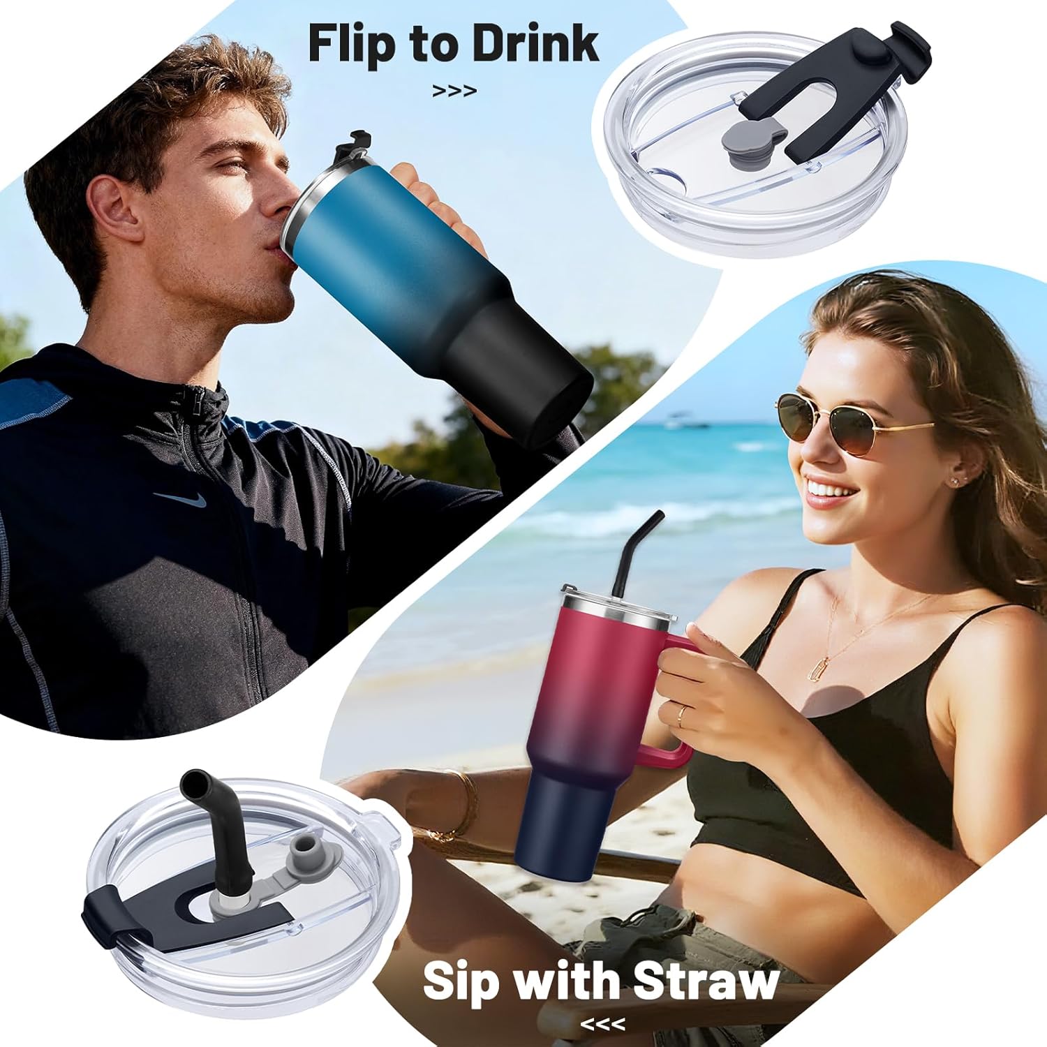 Insulated Tumbler with Handle Straw and Spout - 2-in-1 Lid, 40 oz Water Bottle Keep Cold-34H & Hot-10H, Leakproof, Dishwasher Safe, Stainless Steel Travel Coffee Mug Fits in Car Cup Holder - Image 4