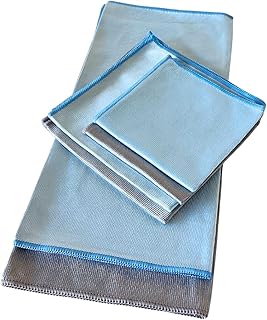Glastücher 6er Set - Mikrofaser Putztücher für Fenster, Spiegel, Autoscheibe & Glasdusche - Glas Reinigungstücher zum streifenfreien Polieren, fussel- & kratzfrei, Grau & Blau