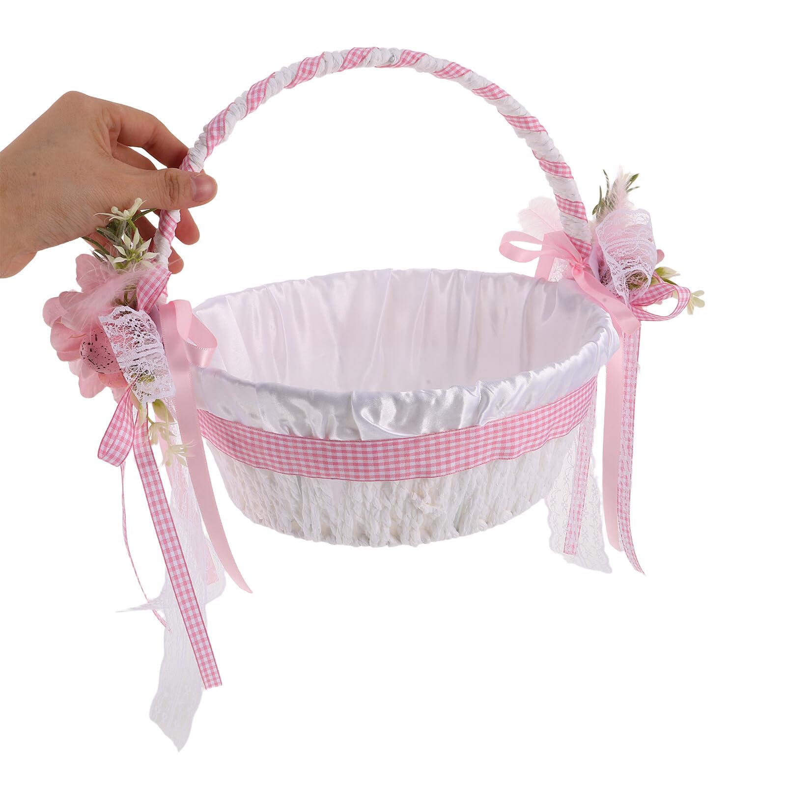 Gatuida Blumenkorb für Blumenmädchen Handgewebter Hochzeitskorb mit Großzügigem Stauraum Rosa Osterkorb für Süßigkeiten und Gastgeschenke