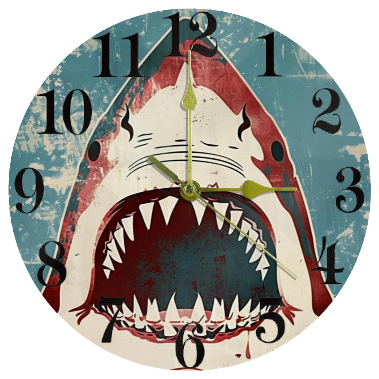 Horloge murale requin silencieuse quartz pile pour cuisine et maison ronde