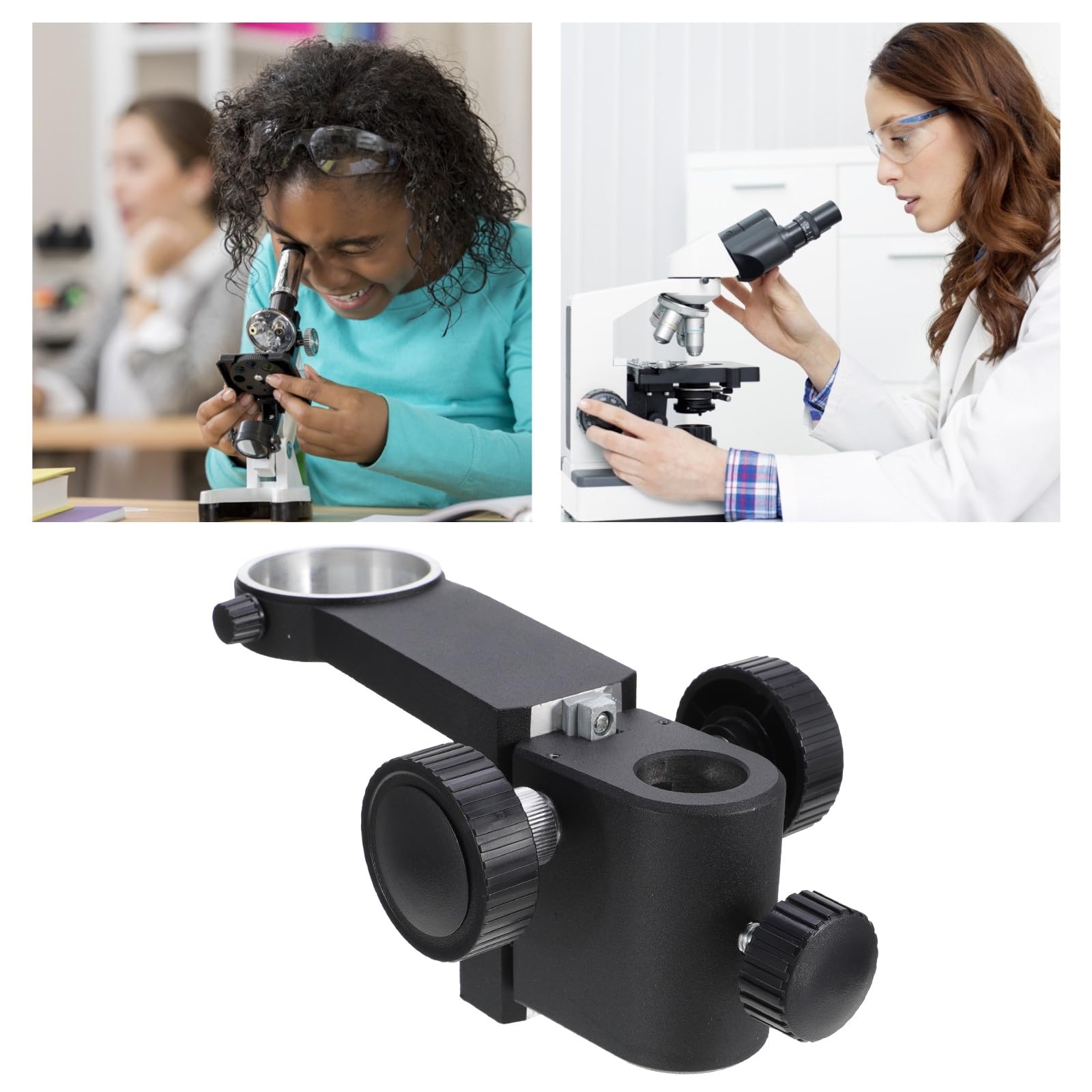 Soporte y Plástico para Microscopio Negro de Plástico de Enfoque Ligero Rendimiento Estable, Adecuado para Accesorios de Microscopía Cámaras Ópticas