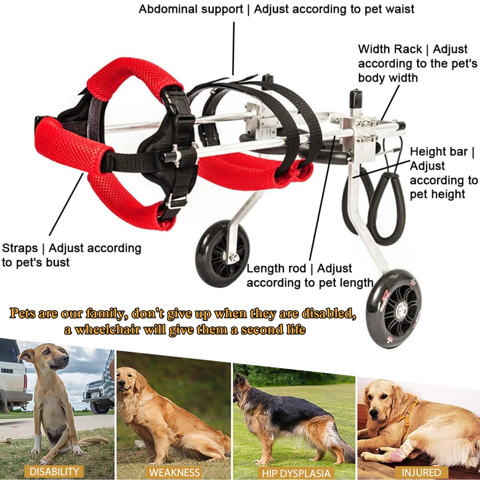 Carrello per Cani, Passeggino per Le Zampe Posteriori, Sedia A Rotelle per Animali Domestici per Zampe Posteriori, Gatti con Handicap Conigli Paralizzati Animali Disabili,XXS