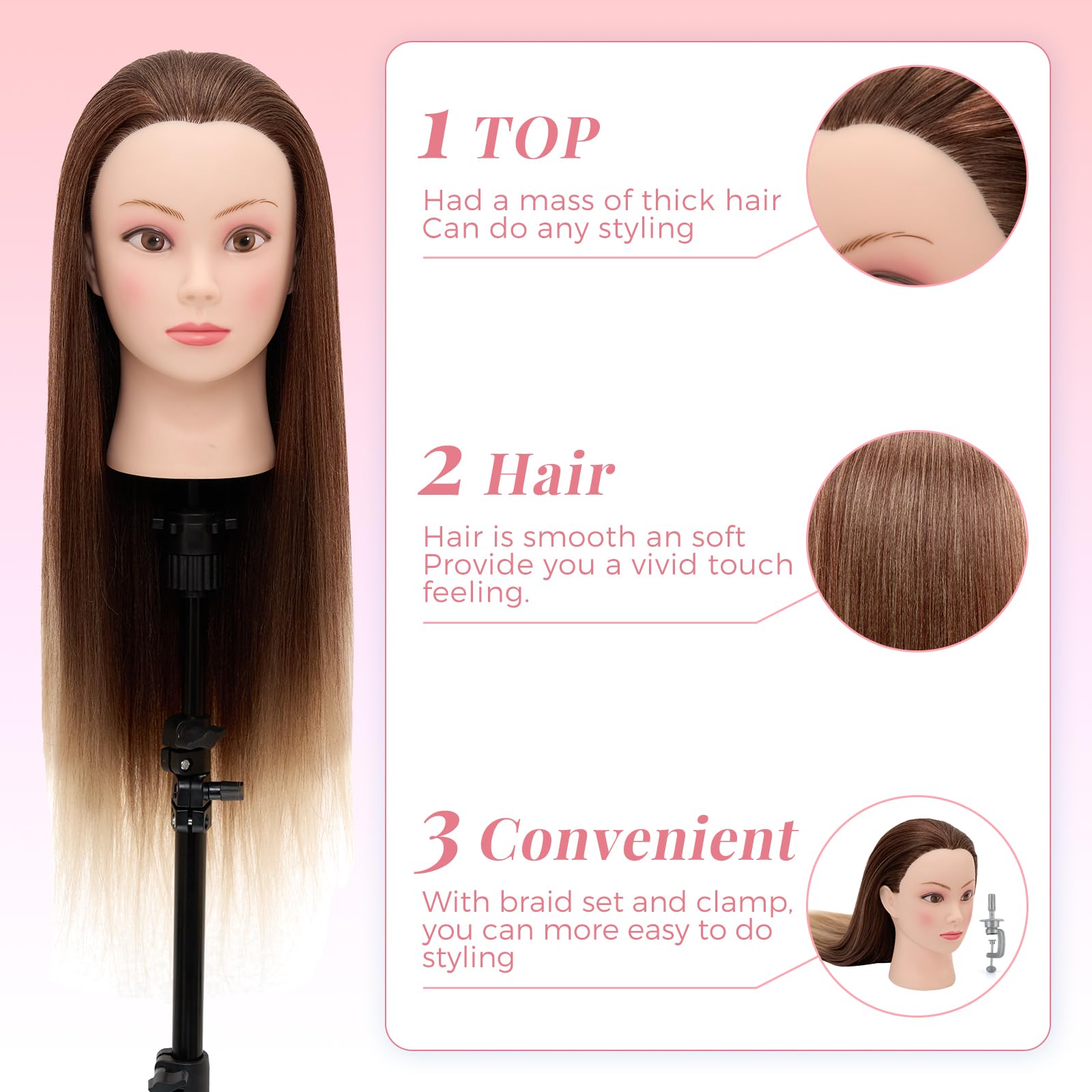 Neverland Beauty & Health Styling Head Training 26inch Doll Stand for Hairdressers Practice Wig Adjustable Metal Tripod Make Up with Eyelashes - Image 3