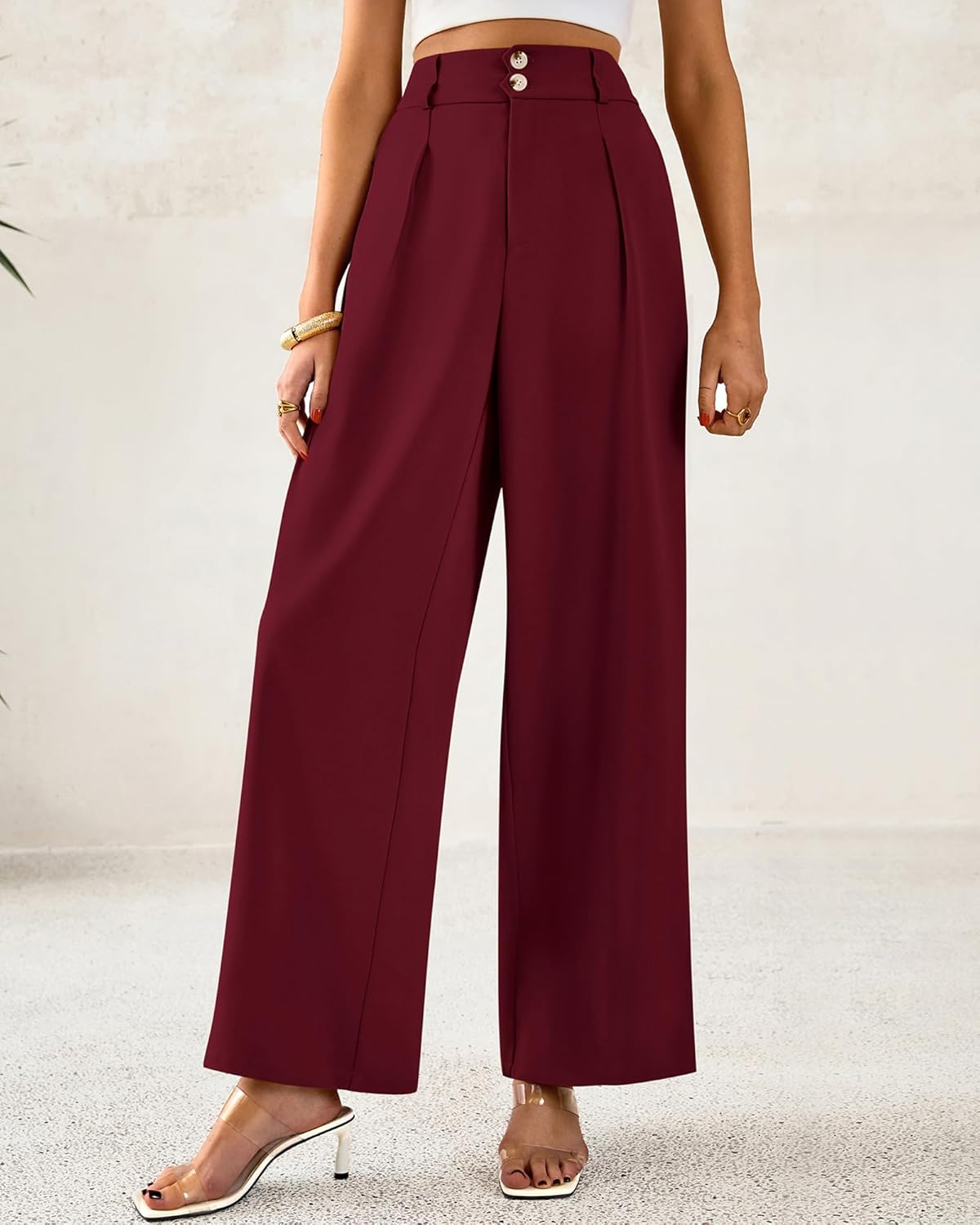 BTFBM Women Wide Leg Dress Pants 2026 High Waisted Button Pleated Business Casual Trousers Office Work Palazzo Pants - Image 6