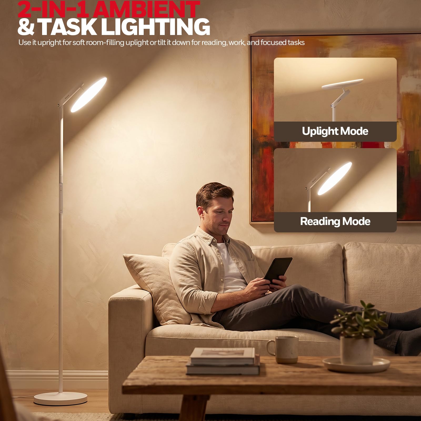 Honeywell Lampada da terra a LED - F2 Sunturalux™ Torchiere con telecomando, 40W/3000LM Max, 2700K-5700K, 7 livelli dimmerabile, 6 modalità RGB per soggiorno, camera