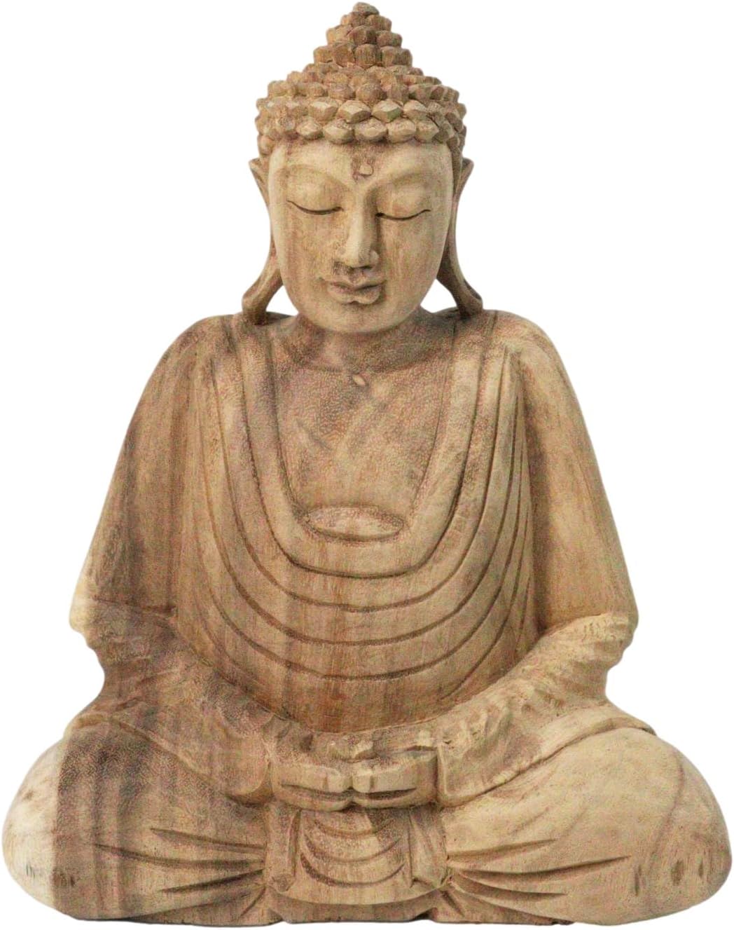Ebros Gift Eastern Enlightenment Meditating Buddha Gautama Amitabha in Prayer Mudra Statue 10.75" High in Rustic Acacia Wood for Home Altar Zen Feng Shui Decoration Housewarming Decor Sculpture