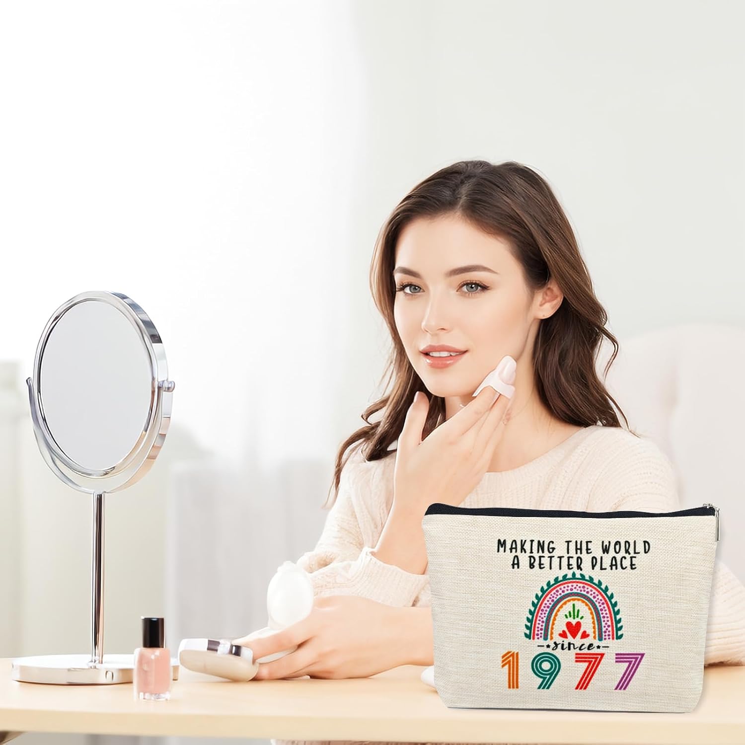 Happy 49th Birthday Gifts for Her Women Makeup Bag, Best 1977 Anniversary 49th Birthday Decorations, 49 Year old and Fabulous Gifts Ideas for Wife, Mom, Mothers Day, Christmas Cosmetic Travel Pouch - Image 5