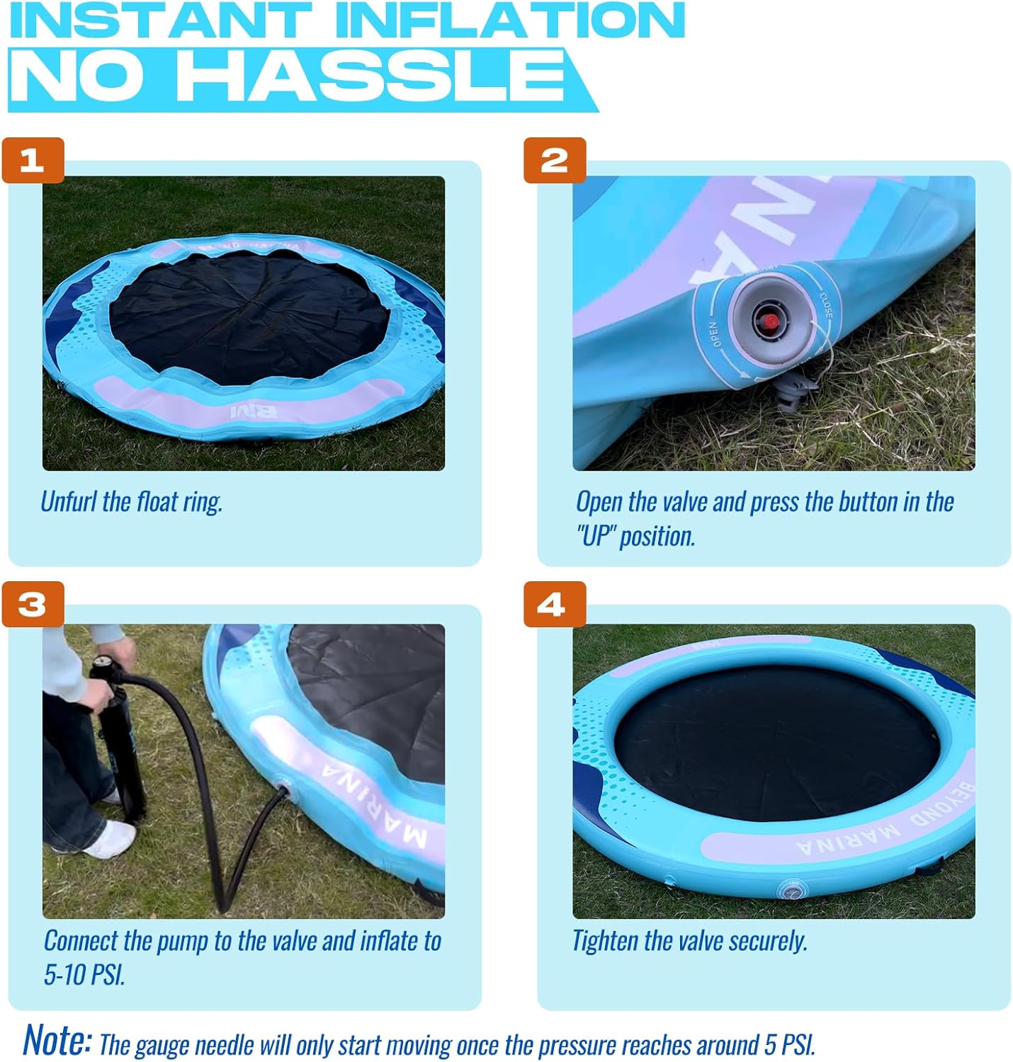 BEYOND MARINA Inflatable Water Hammock Floating Air Dock River Float with Mesh Heavy Duty Round Ring Raft for Pool Lake Ocean Portable Island Platform Pad 8'*6'*6"