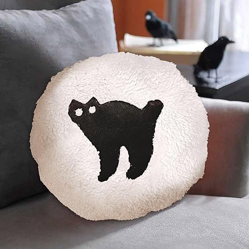 FRJINIE Almohada de galletas de Halloween, 1 unidad, almohada decorativa para sofá, cojín de peluche con forma de calabaza y gato, cojín de felpa