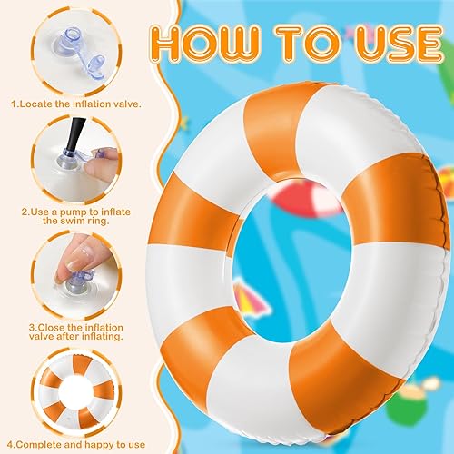Miniatura 4 de 47.24 Inch Jumbo Inflatable Pool Floats Blue and White Striped Pool Rings Swimming Inflatable Tube for Adult Women Summer Beach Bachelorette Wedding