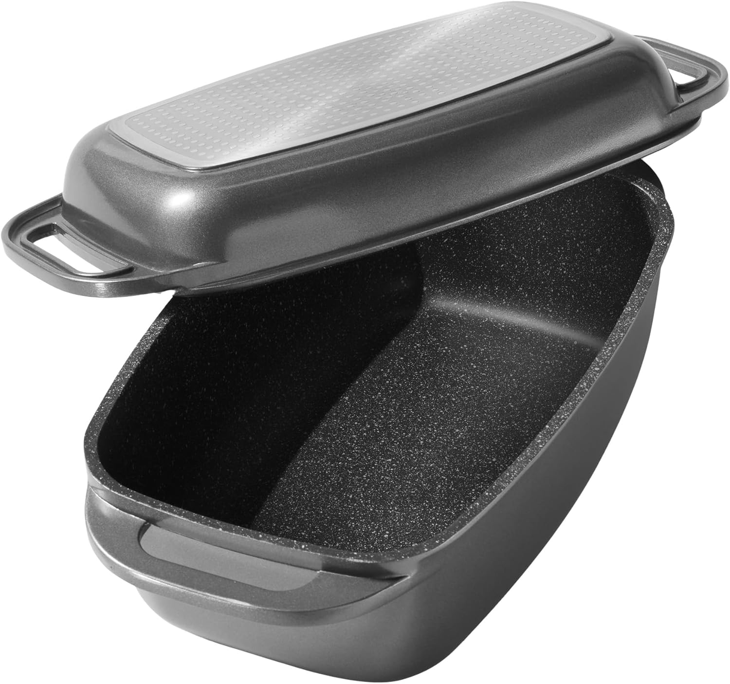 Bräter 43 x 26 cm mit Deckel, Backofen & Induktion geeignet, grau