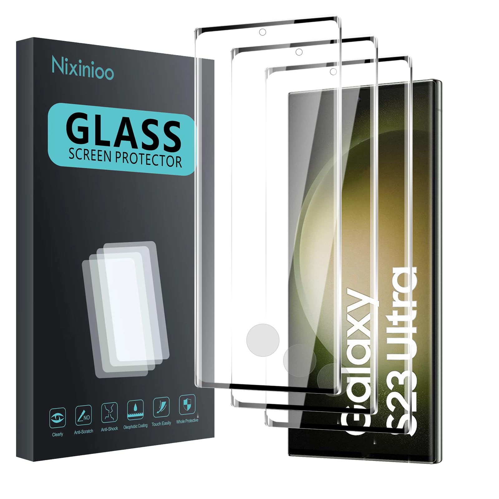 Folia ochronna na wyświetlacz z hartowanego szkła do Samsung Galaxy S23 Ultra, odporna na odciski palców, twardość 9H, odporna na zarysowania, zakrzywiona folia ze szkła hartowanego 3D