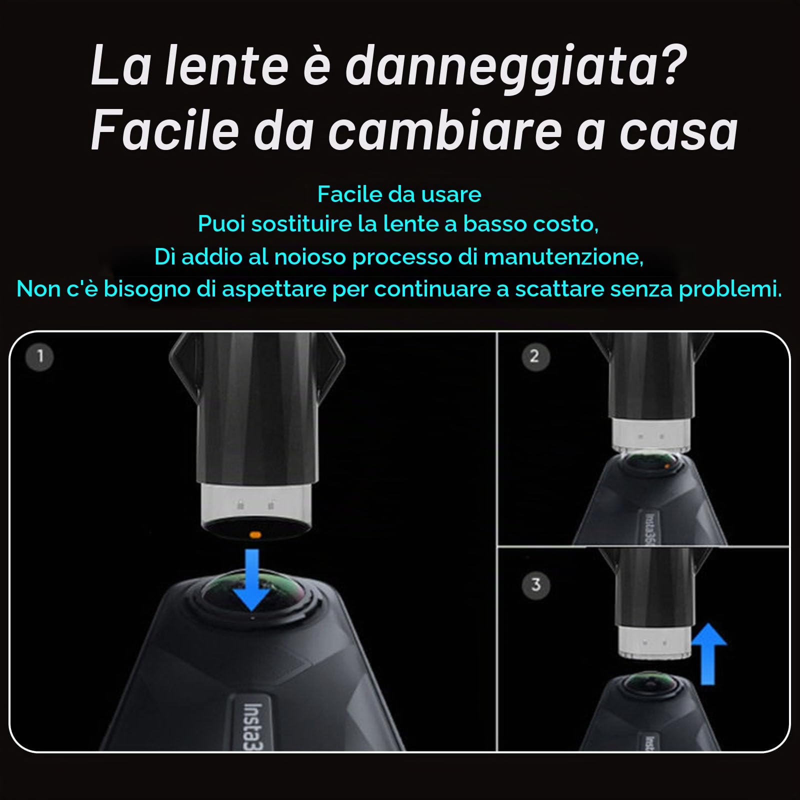 Insta 360 X5 - Kit completo di lenti di ricambio, con 2 lenti sostituibili per Insta360 X5, con strumenti per sostituire e pulire l'obiettivo