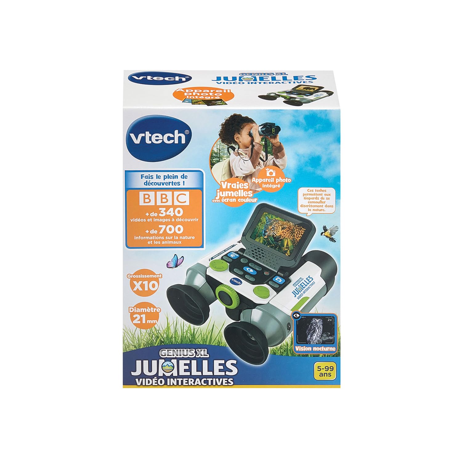 VTech Genius XL - Prismáticos de vídeo interactivos, binoculares Infantiles de 10 x 21 con Pantalla a Color, Fotos y Videos de la BBC, Juguete científico Educativo, Regalo para niños a Partir de 5