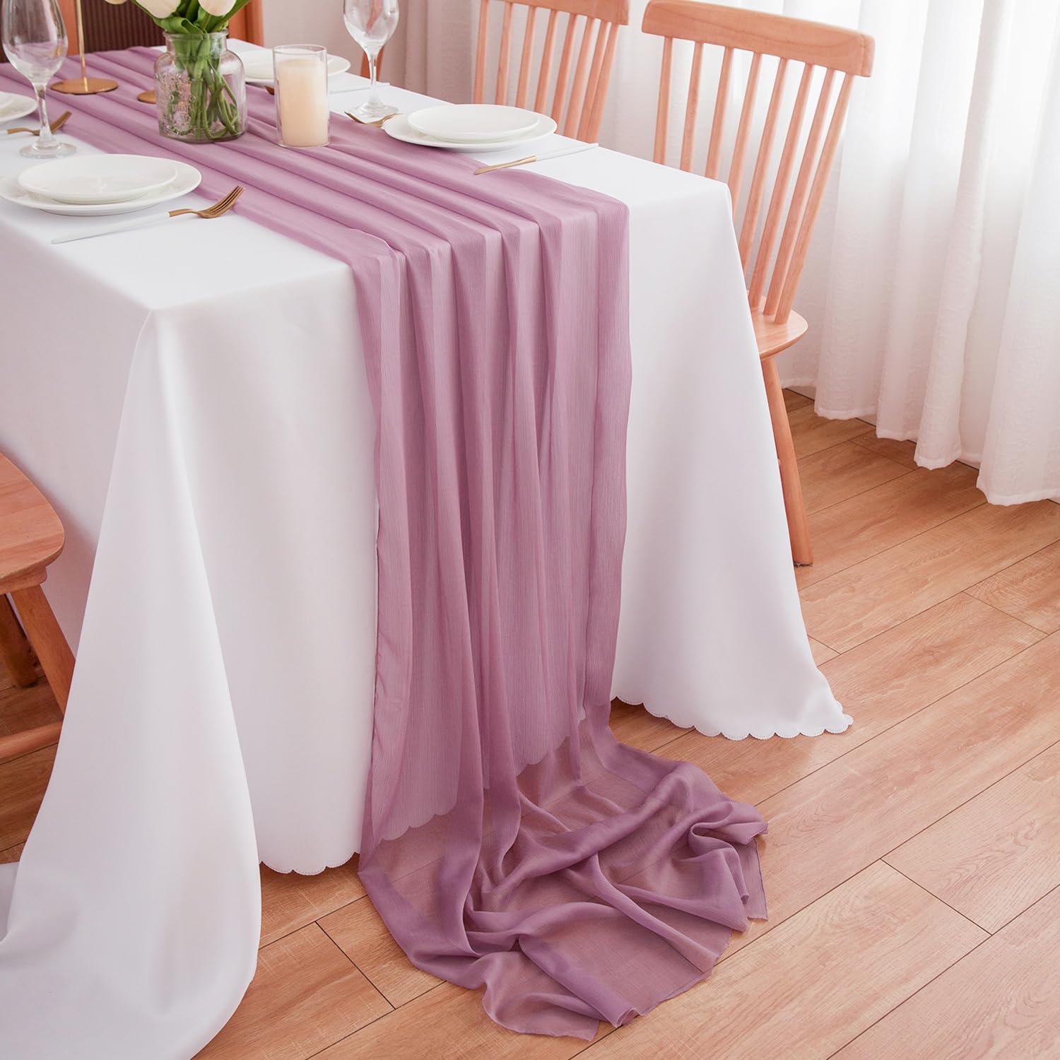 CHUQING Chiffon Tischläufer Hochzeit Stoff Tüll Table Runner 70 cm Tischläufer