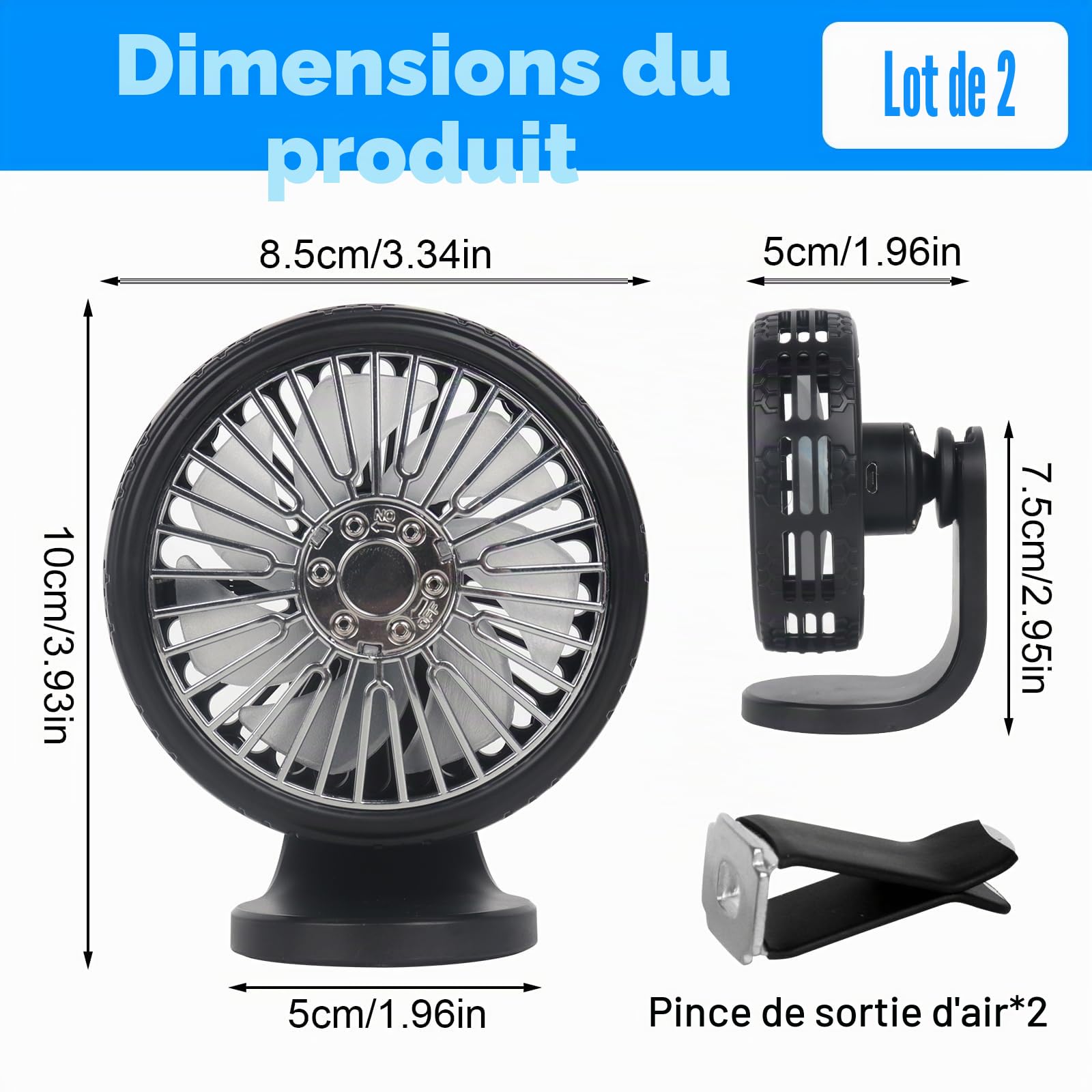 Ventilateur De Voiture,Ventilateur De Voiture USB, 2PCS Ventilateur De Refroidissement Portable Pour Voiture, Rotation à 360°, Ventilateur Voiture Avec 2 Vitesses, Ventilator Auto Pour Suv, Rv