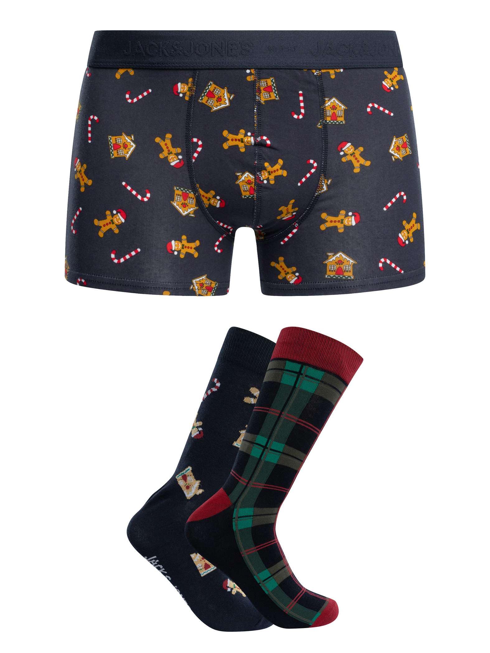 JACK & JONES Men's Jacxmas Check Giftbox Boxer Shorts, Inkwell/Pack:Inkwell-Rhubarb, XL
