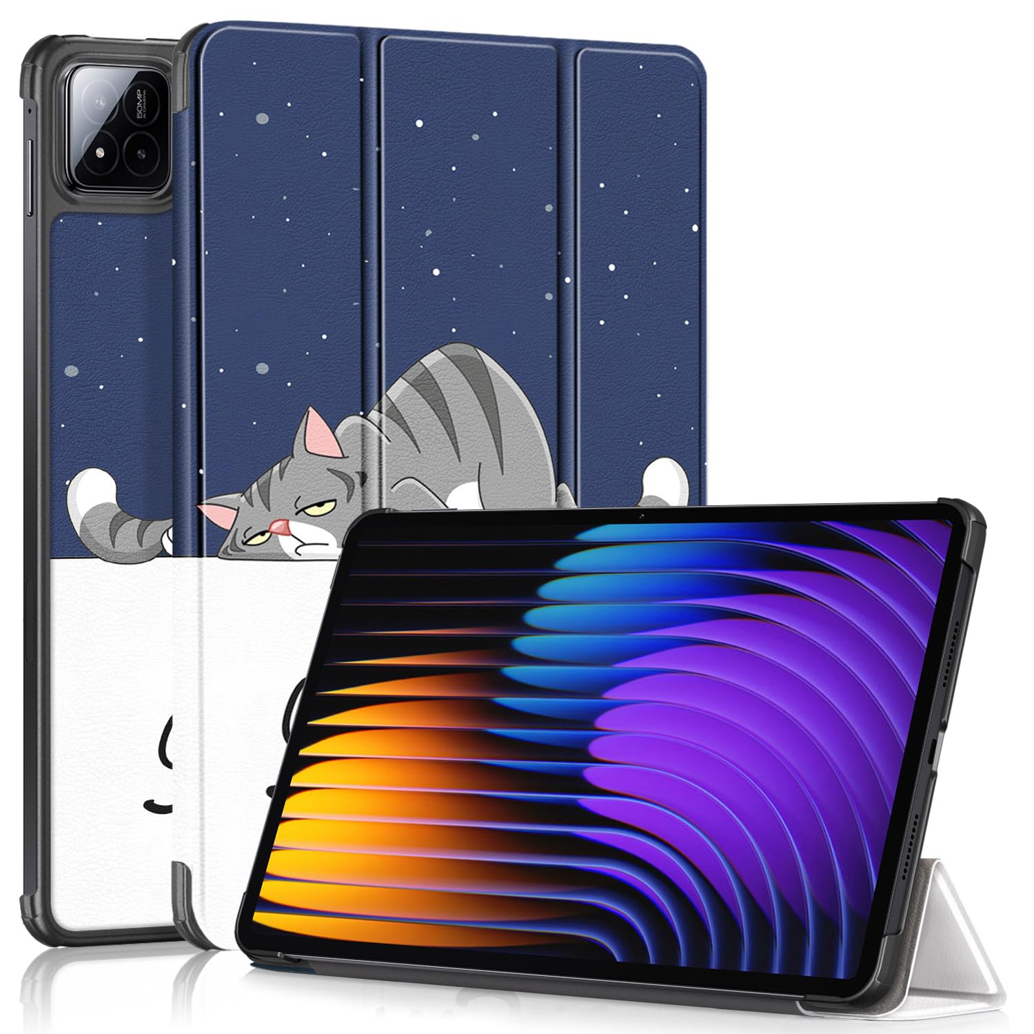 TOPCASE Hülle für Xiaomi Mi Pad 8/Pad 8 Pro 2025/Xiaomi Pad 7 /Pad 7 Pro Tablet 11.2 Zoll 2024,Schlank Slim Hülle Schutzhülle mit Auto Schlaf/Wach und Standfunktion,Faule Katze