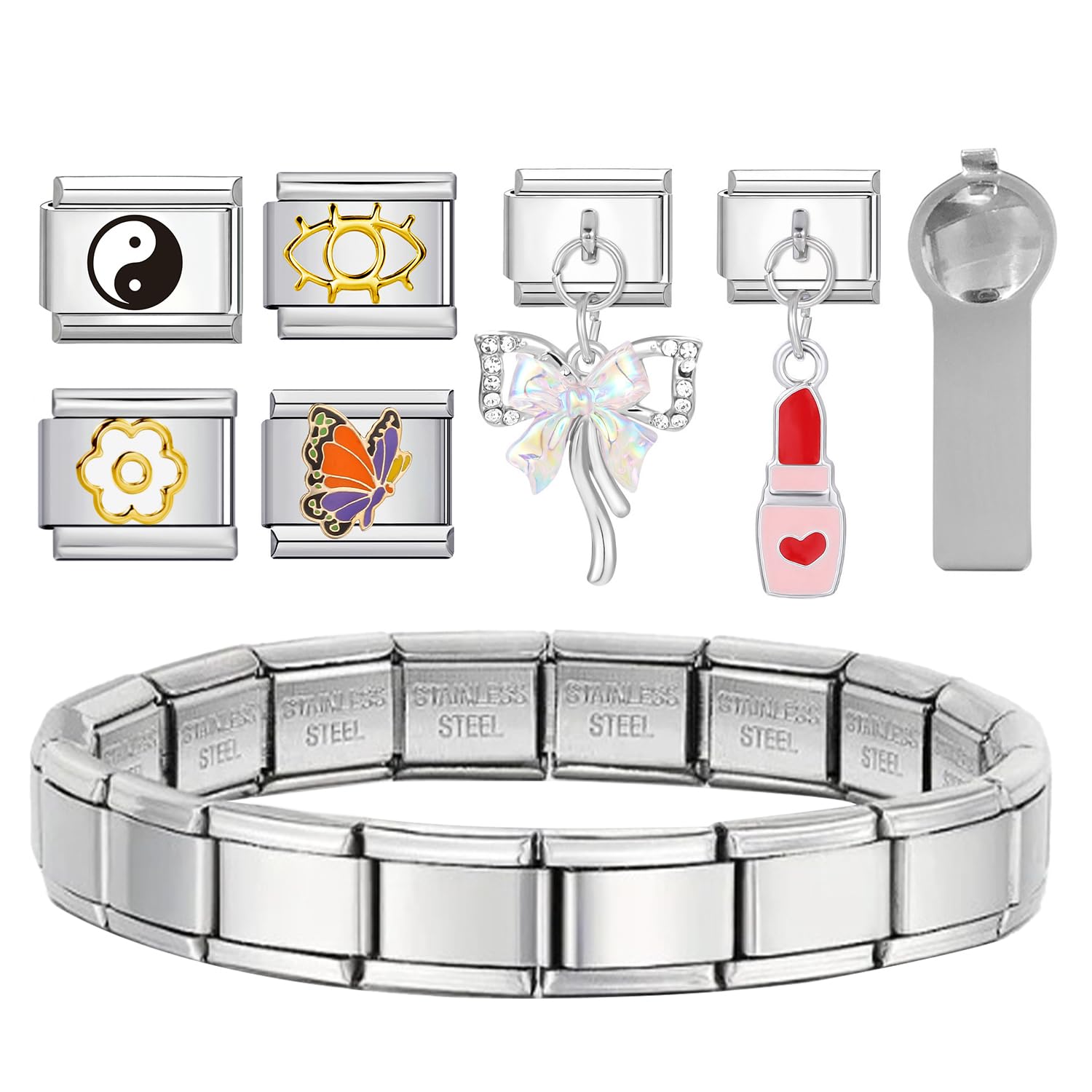 Italian Charms bransoletka, "zrób to sam", 9 mm, zdejmowana, moduły do włoskich bransoletek, charmsy w stylu włoskim, dla kobiet, zdejmowana, klasyczna zawieszka ze stali nierdzewnej z