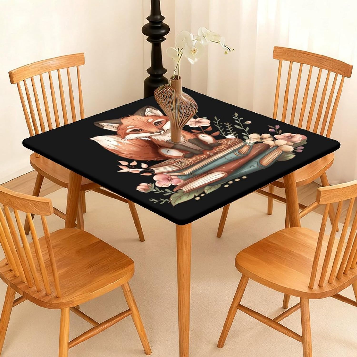 Fox with Books Floral Square Tablecloth Print Table Cloths Table Cover Wedding Party Holiday Decor
