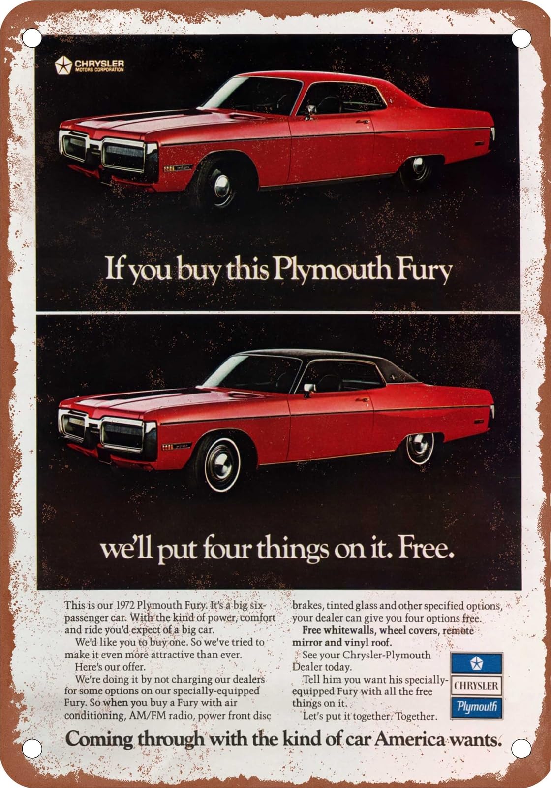 Miaomansenstore Metal Sign - 1972 Plymouth Vintage Ad 04 - Old Retro Rusty Look Home Decor
